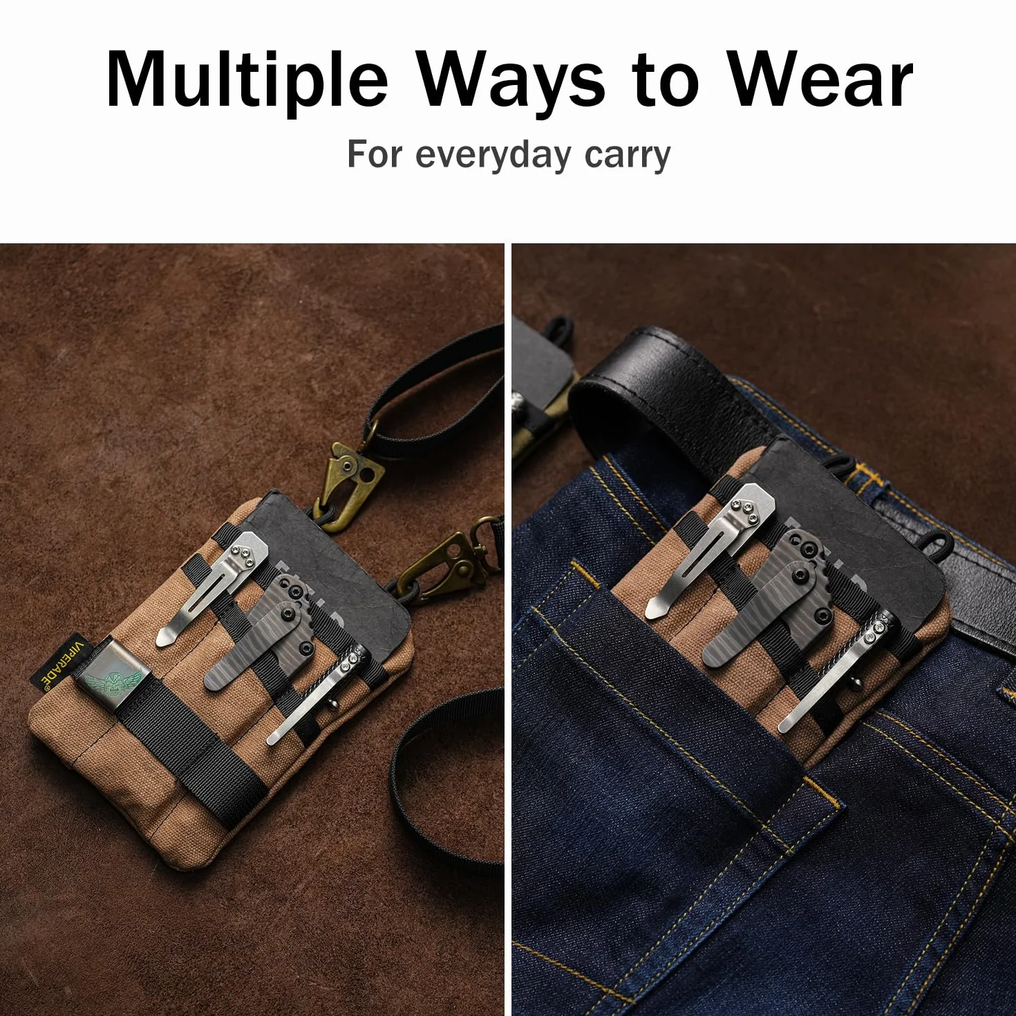 VIPERADE VE1-OW Mała kieszonka kieszonkowa EDC, woskowane płótno torba z organizerem EDC, mała torba narzędzia EDC z 5 kieszeniami, mały organizer kieszonkowy Multitool na latarkę Multitools notes-tan