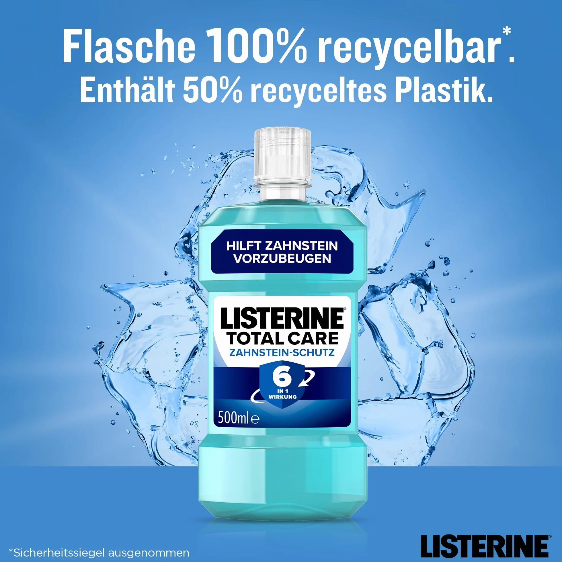 LISTERINE Total Care ochrona przed kamieniem nazębnym 500 ml, ochronny płyn do płukania jamy ustnej z efektem 6 w 1, antybakteryjny płyn do płukania jamy ustnej chroni przed problemami z dziąsłami