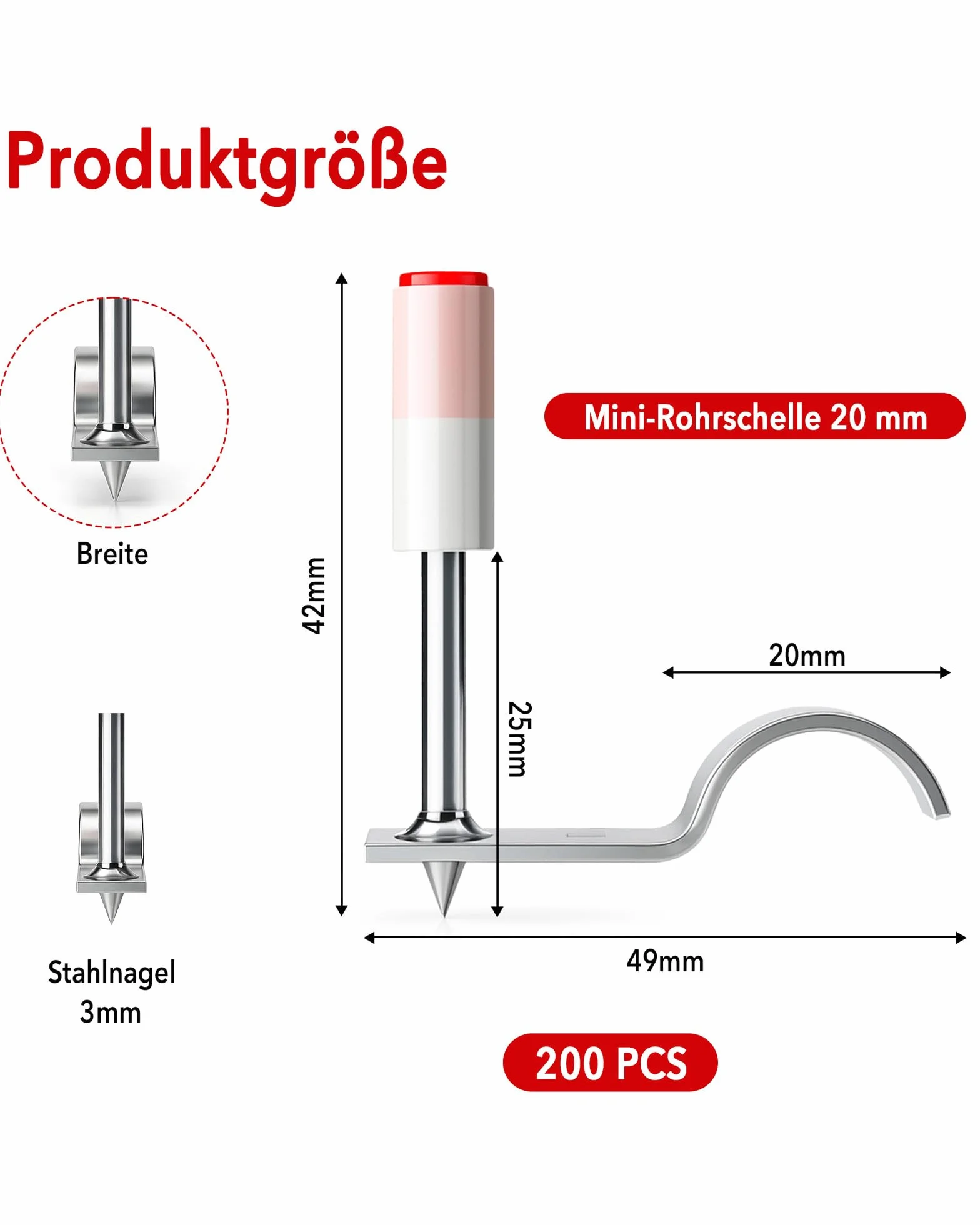 200 sztuk gwoździ do pistoletu do paznokci: gwoździe stalowe o wysokiej wytrzymałości do betonu i stali, 7,3 mm, mini gwoździe ręczne, idealne do kanałów kablowych, sufitów i mocowania na ścianie