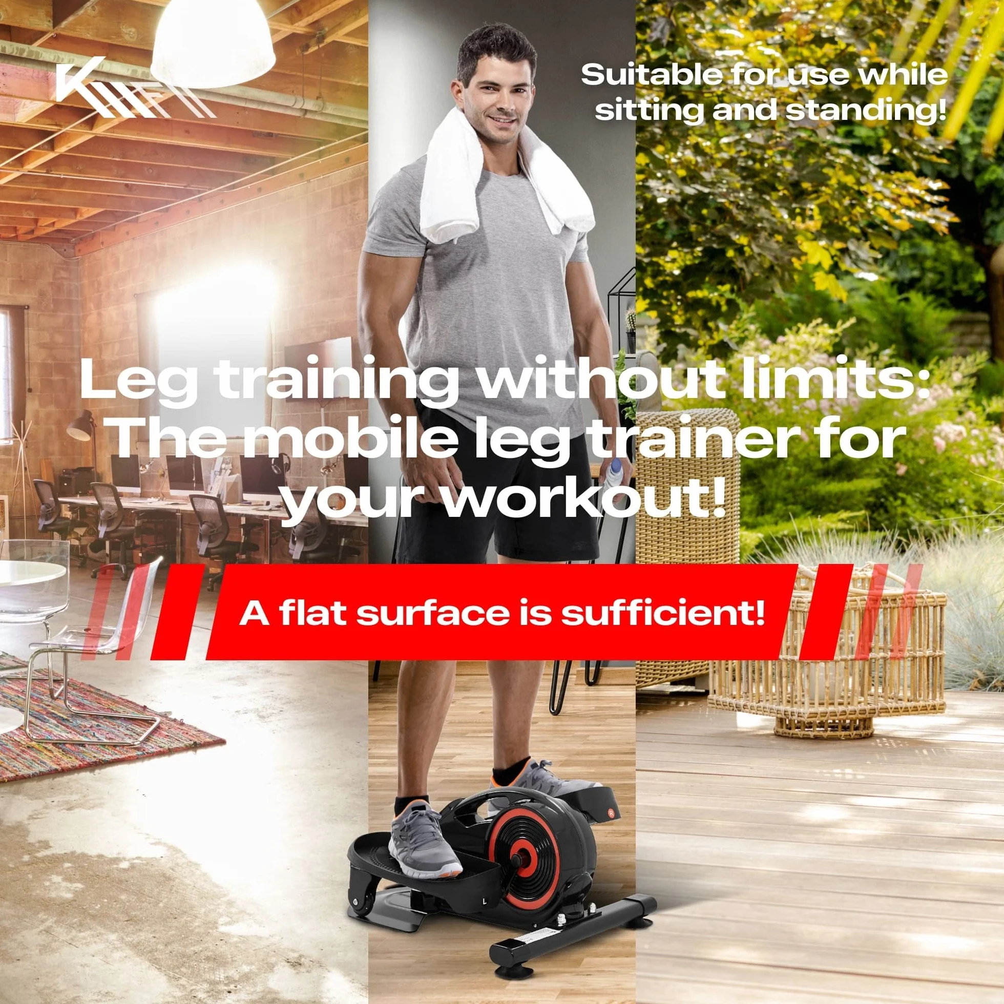 KM FitTrenażer nóg z wyświetlaczem LCD i aplikacją | Rower treningowy | Mini trenażer eliptyczny | Crosstrainer do domu i biura | Płynna regulacja oporu magnetycznego | Do 100 kg | System SilentBelt