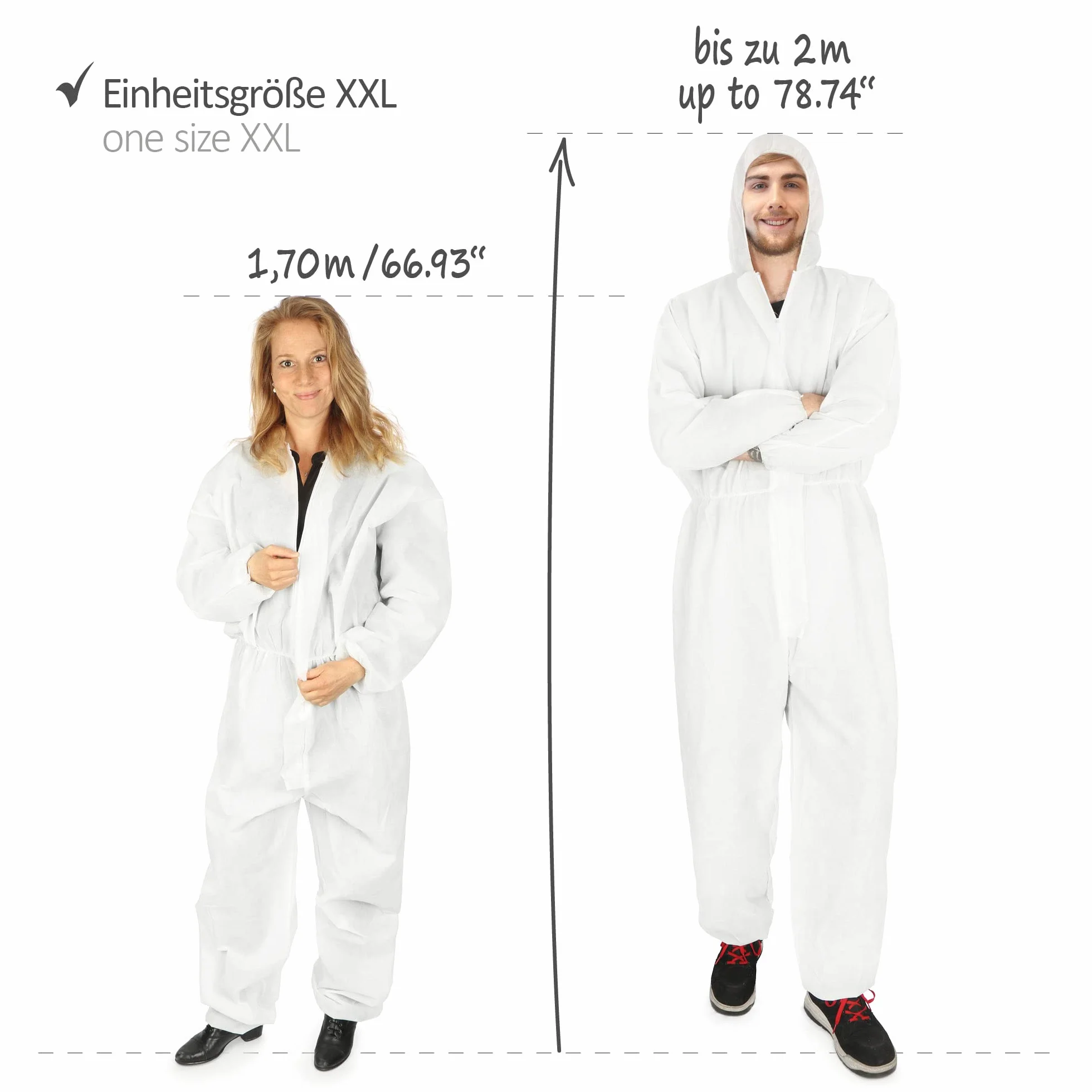 com-four® 10x kombinezon ochronny z kapturem i zamkiem blyskawicznym - kombinezon malarski jednowarstwowy rozmiar uniwersalny - wzrost od 160 do 200 cm - odziez ochronna (10 sztuk - bialy)