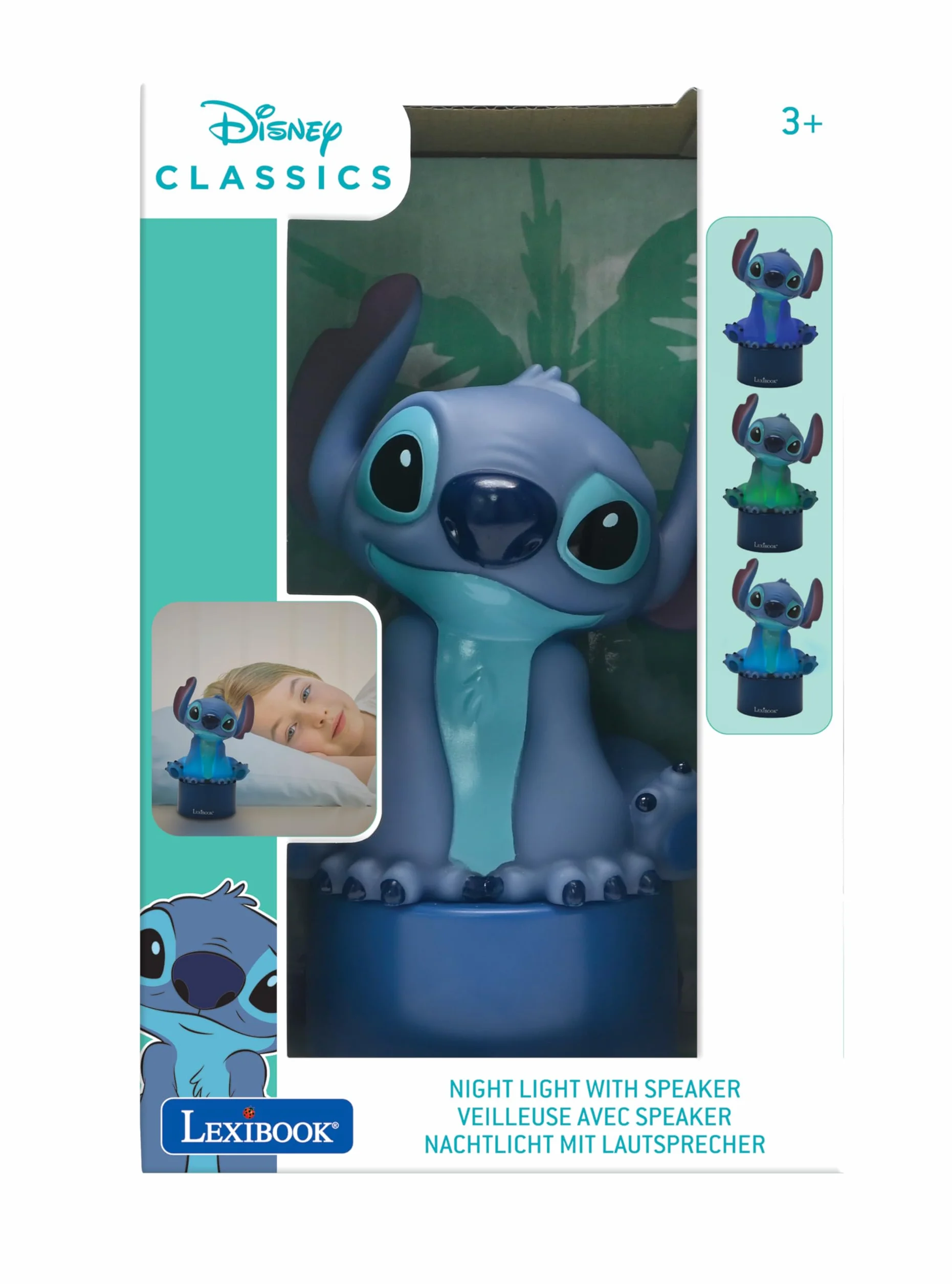 Lexibook, Disney Stitch, Lampka Nocna z Głośnikiem, Zmiana Kolorów, Delikatne Światło, Zasilanie Bateryjne, Niebieski, NS01D