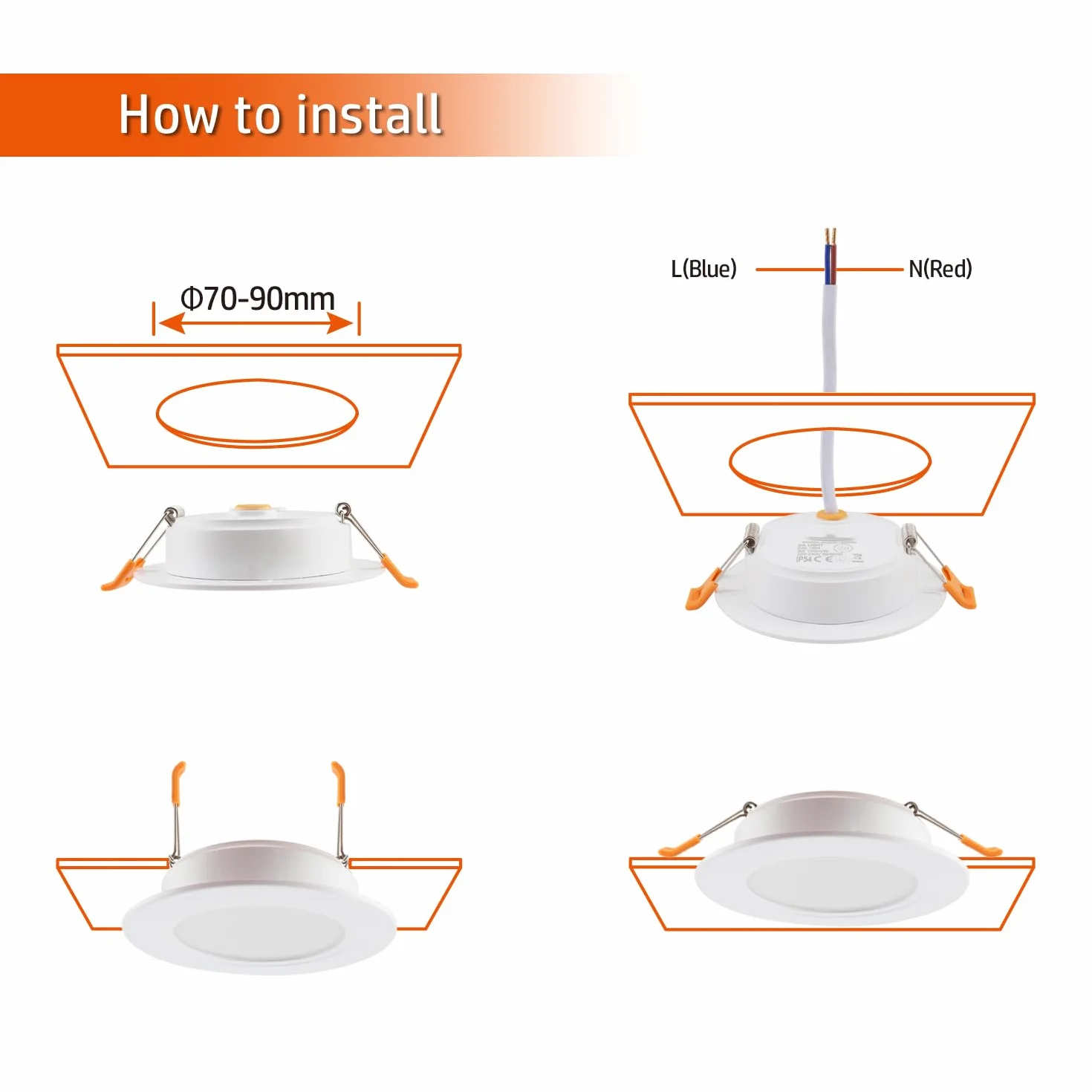 Reflektory LED wpuszczane 230 V płaski 5 W zestaw 6, DA LIGHT promienne światła, oświetlenie łazienkowe 3000/4000/6000K, sufit IP54 do salonu kuchni sypialni