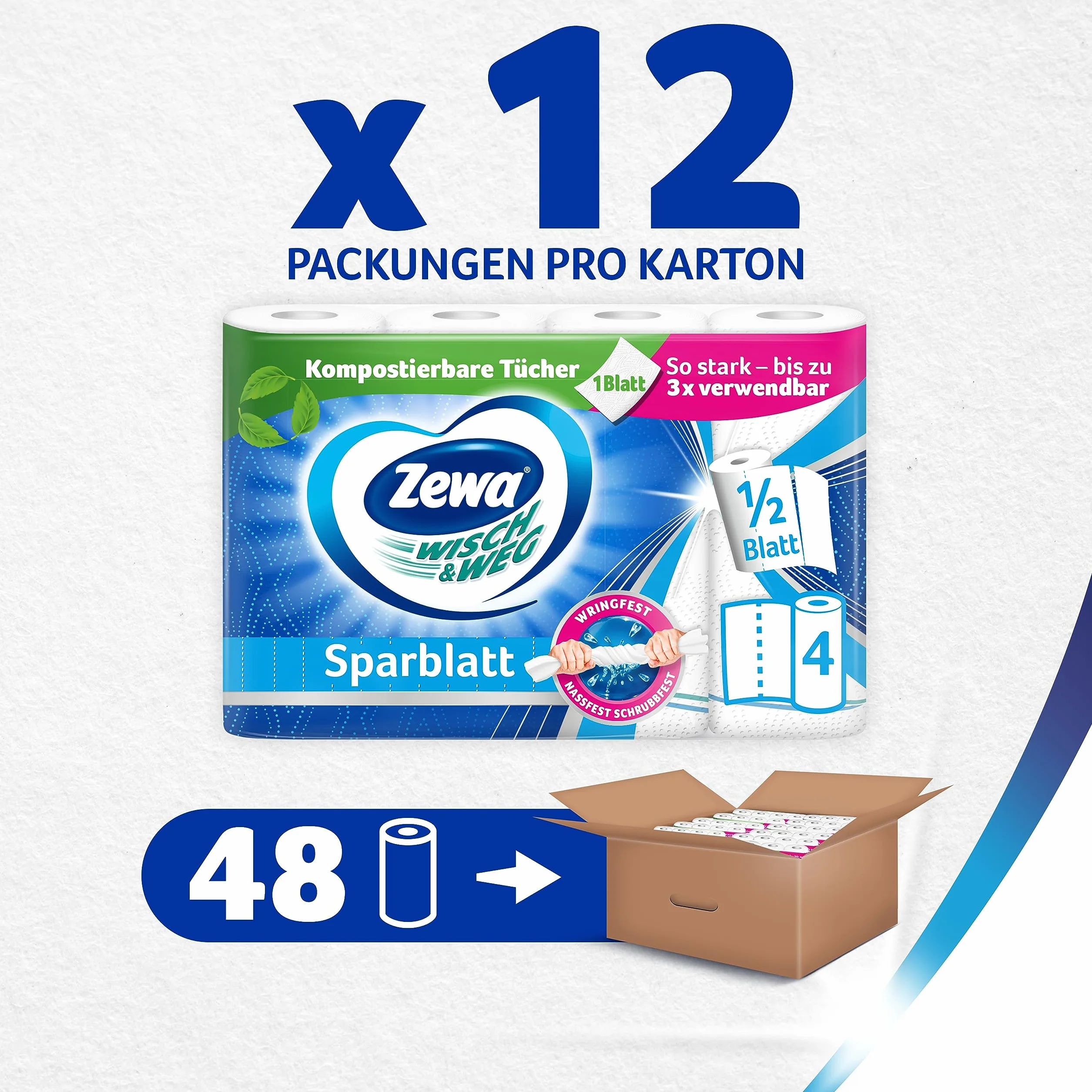 Zewa Wisch&Weg arkusze oszczędnościowe, opakowanie Mega Pack, 12 opakowań, kolor biały