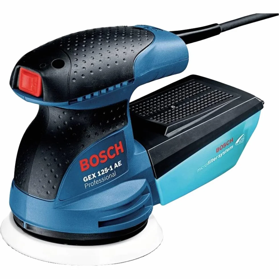 Bosch Professional: szlifierka mimośrodowa GEX 125-1 AE (250 W, średnica talerza szlifierskiego 125 mm, 1 papier ścierny, pojemnik z mikrofiltrem)