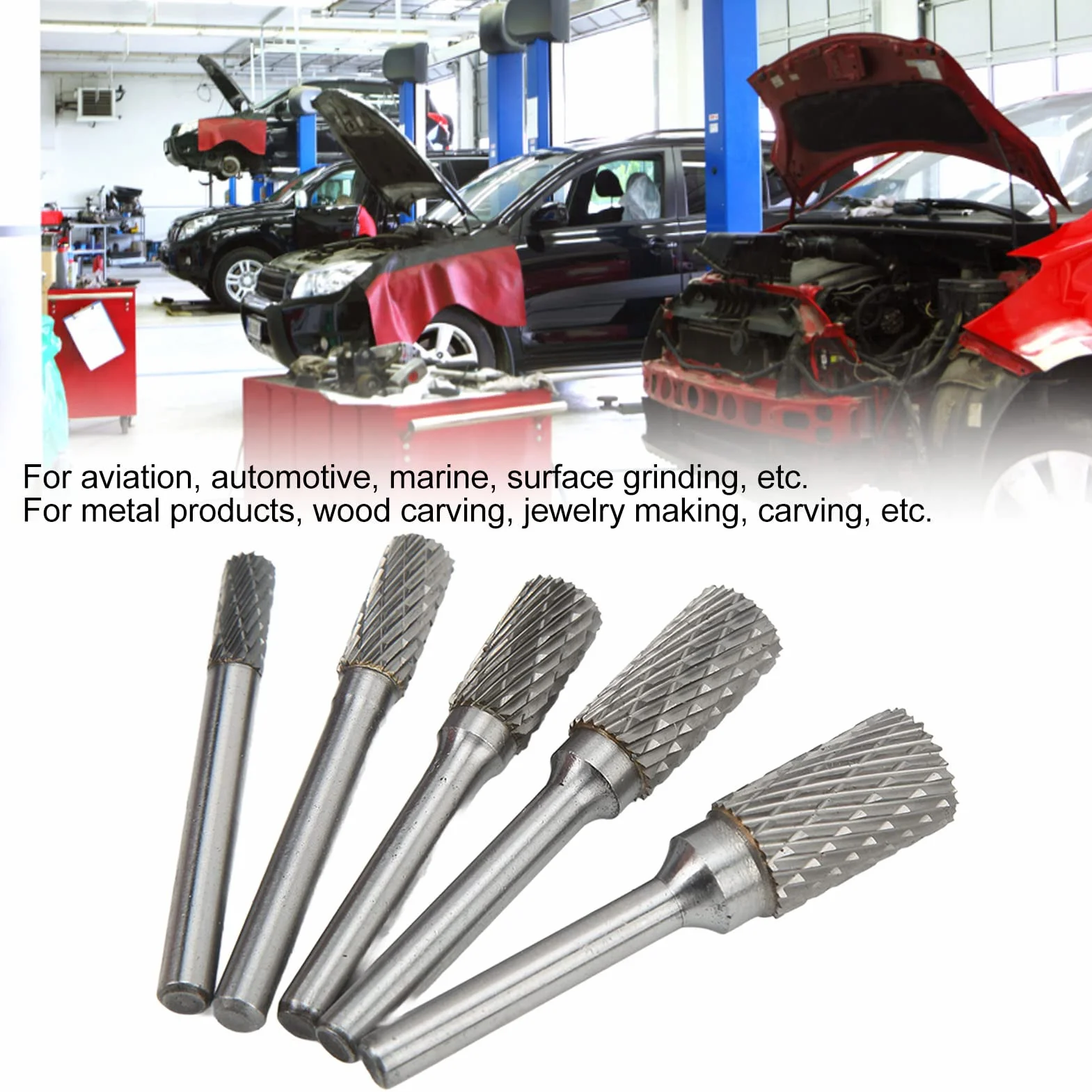 5 Sztuk Pilników Obrotowych do Metalu, Zestaw Trzpieni 6 Mm z Podwójnym Nacięciem z Węglików Spiekanych, Zestaw Aluminiowych Trzpieni Obrotowych do Obróbki Metali Rzeźba w