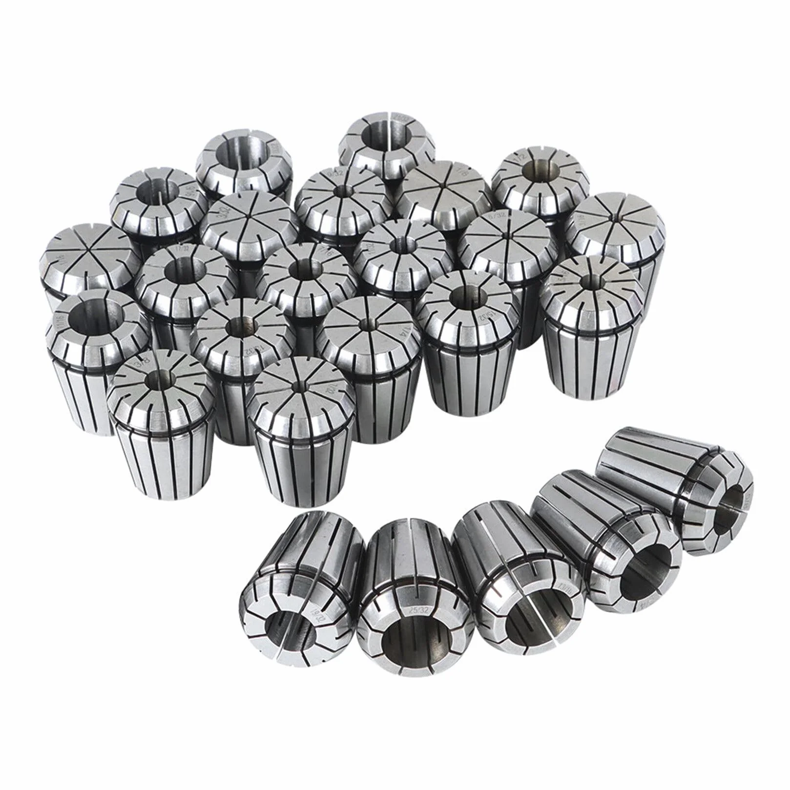 Zestaw tulei zaciskowych ER32 25 szt. Zestaw tulei zaciskowych ER32 ze sprężyną zaciskową, narzędzie do tokarki grawerującej CNC 1/16-13/16 cala, pasuje do maszyny grawerującej CNC i tokarki frezują