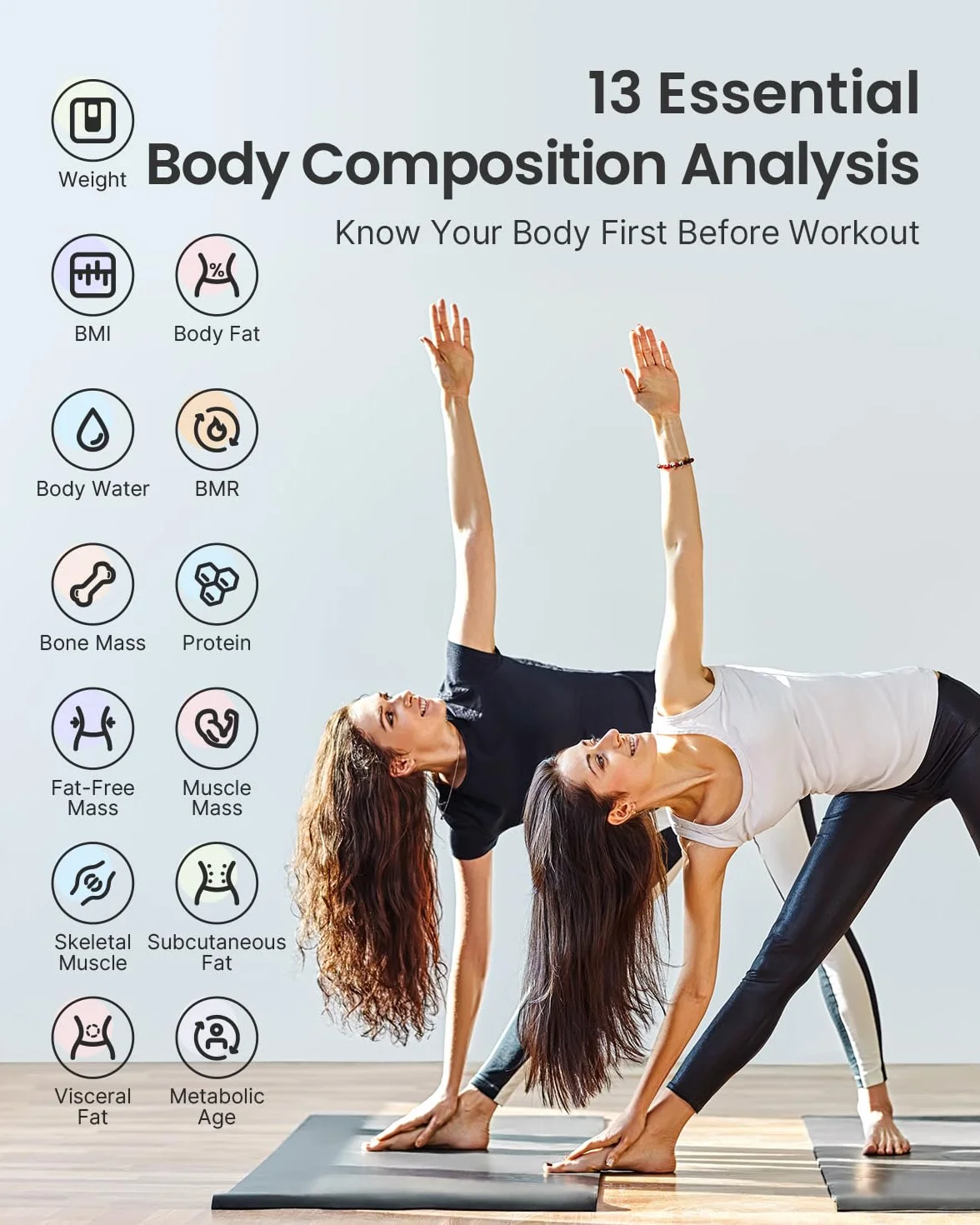 RENPHO Inteligentne Wi-Fi Wagi tkanki tłuszczowej do masy ciała, Cyfrowa waga łazienkowa Waga Bluetooth, Monitor składu ciała Wagi BMI z aplikacją na smartfona do toru fitness, technologia Step-On, czarny