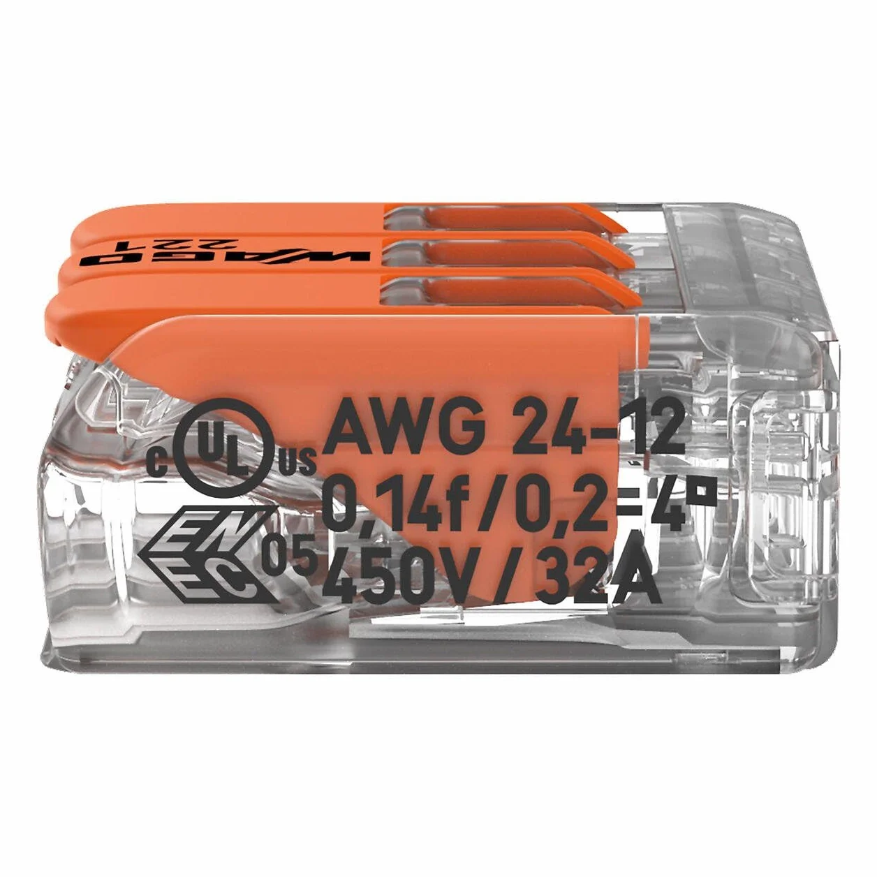 Wago 221-413 Zaciski Przyłączeniowe, Pomarańczowy, 3-przewodowe/ 50 sztuk/4 mm²