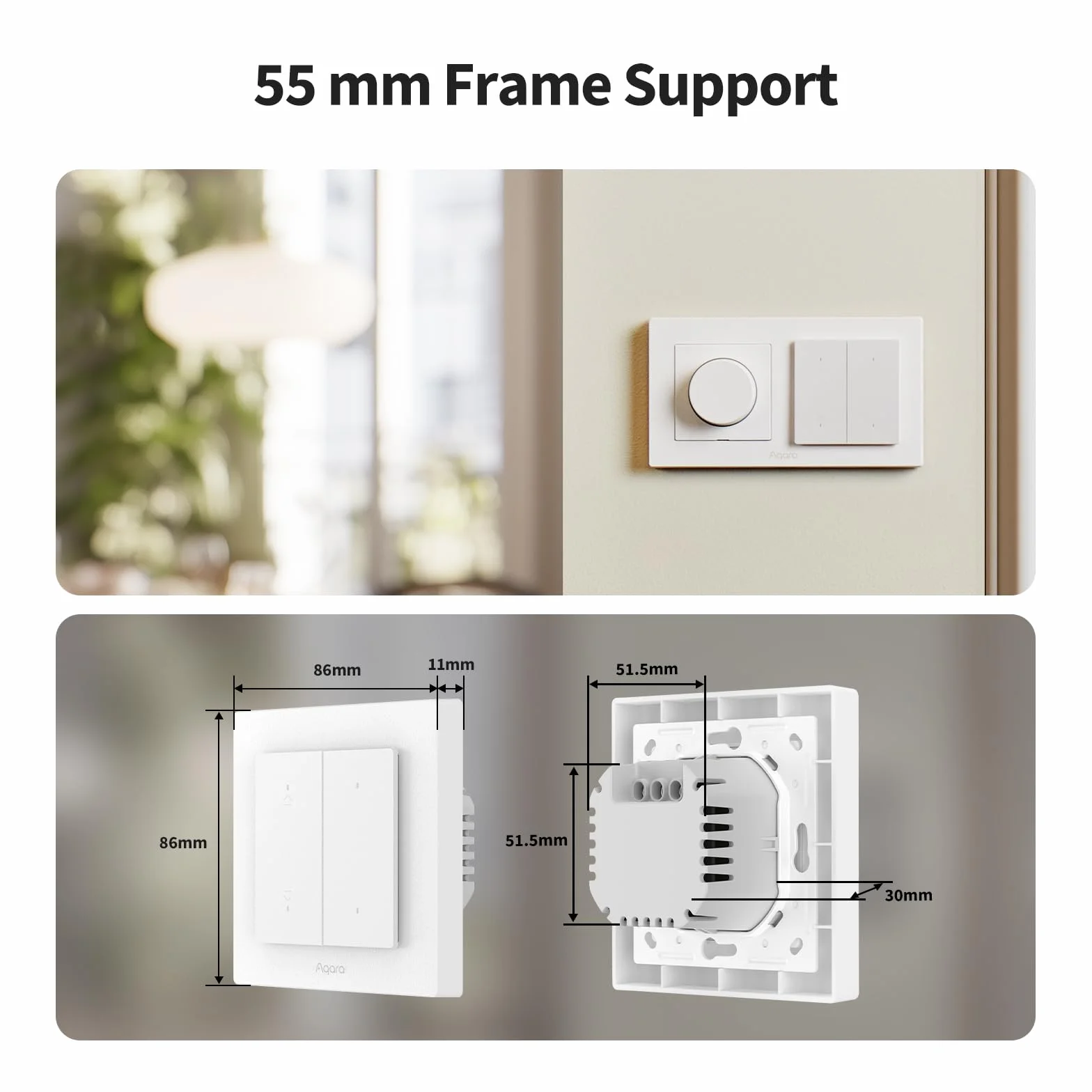 Aqara Przełącznik Migawki H2 EU - Matter, Protokół Thread/Zigbee, do Rolet/Żaluzji, 2 przyciski bezprzewodowe, obsługuje Apple Home, Alexa, Home Assistant i Google Home (wymagany przewód neutralny)