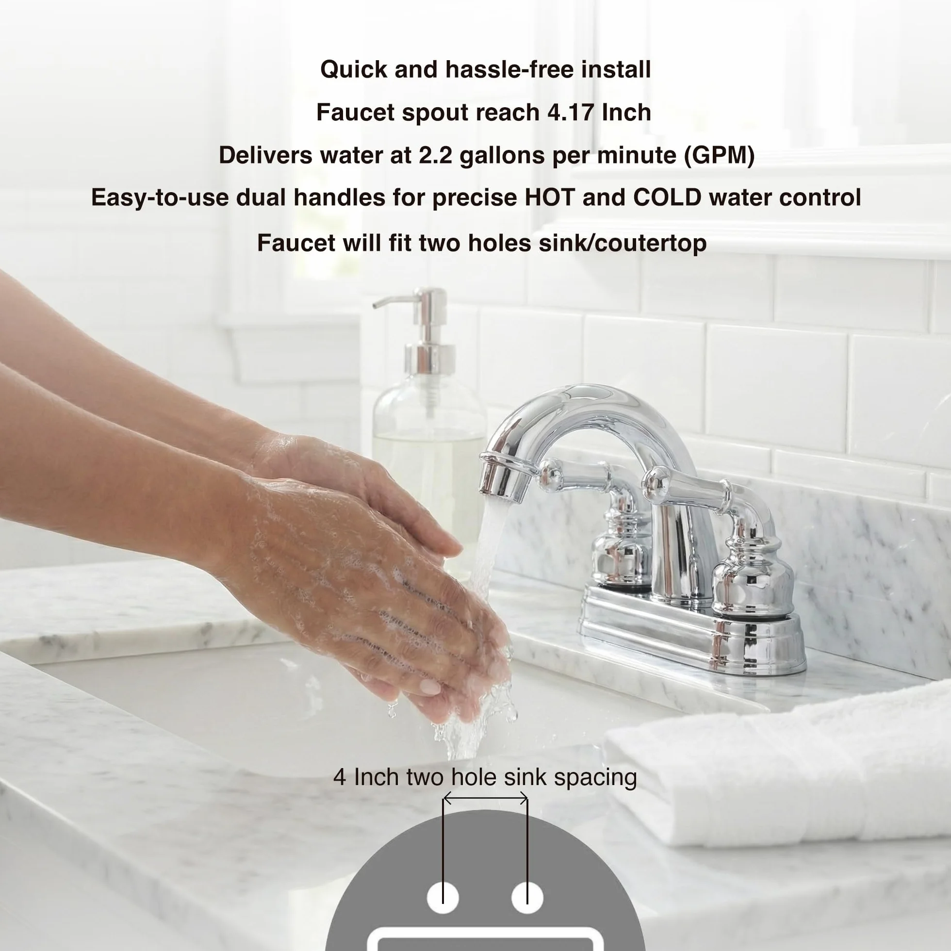 Dura Faucet DF-PL620C-CP RV bateria umywalkowa łazienkowa - płynnie obracana 2-dźwigniowa (chrom)
