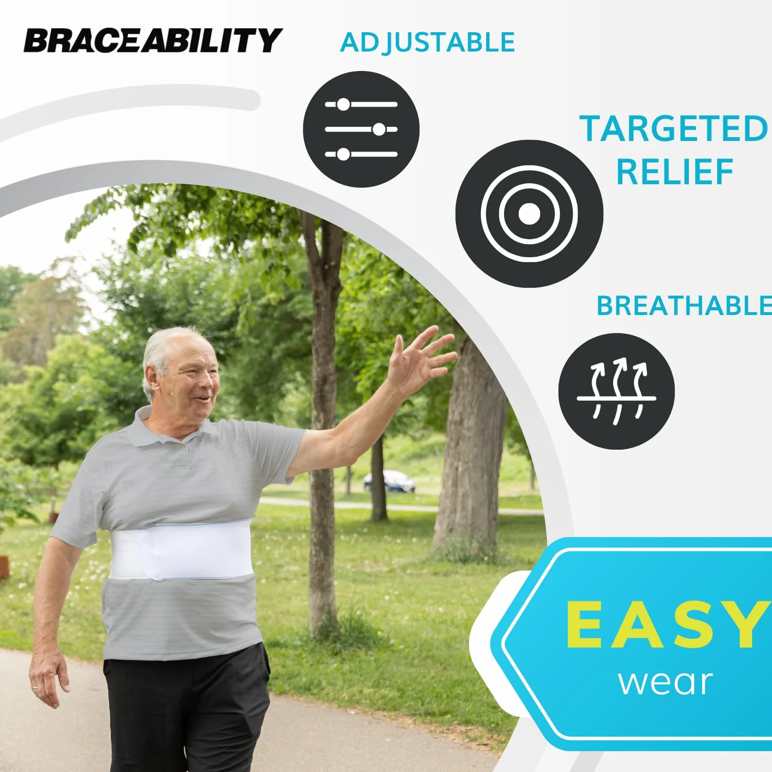 BraceAbility Pas do segregatora kontuzji żeberka, ochraniacz na klatkę żeberkową, wsparcie na ból lub siniaki (męski 34-60)