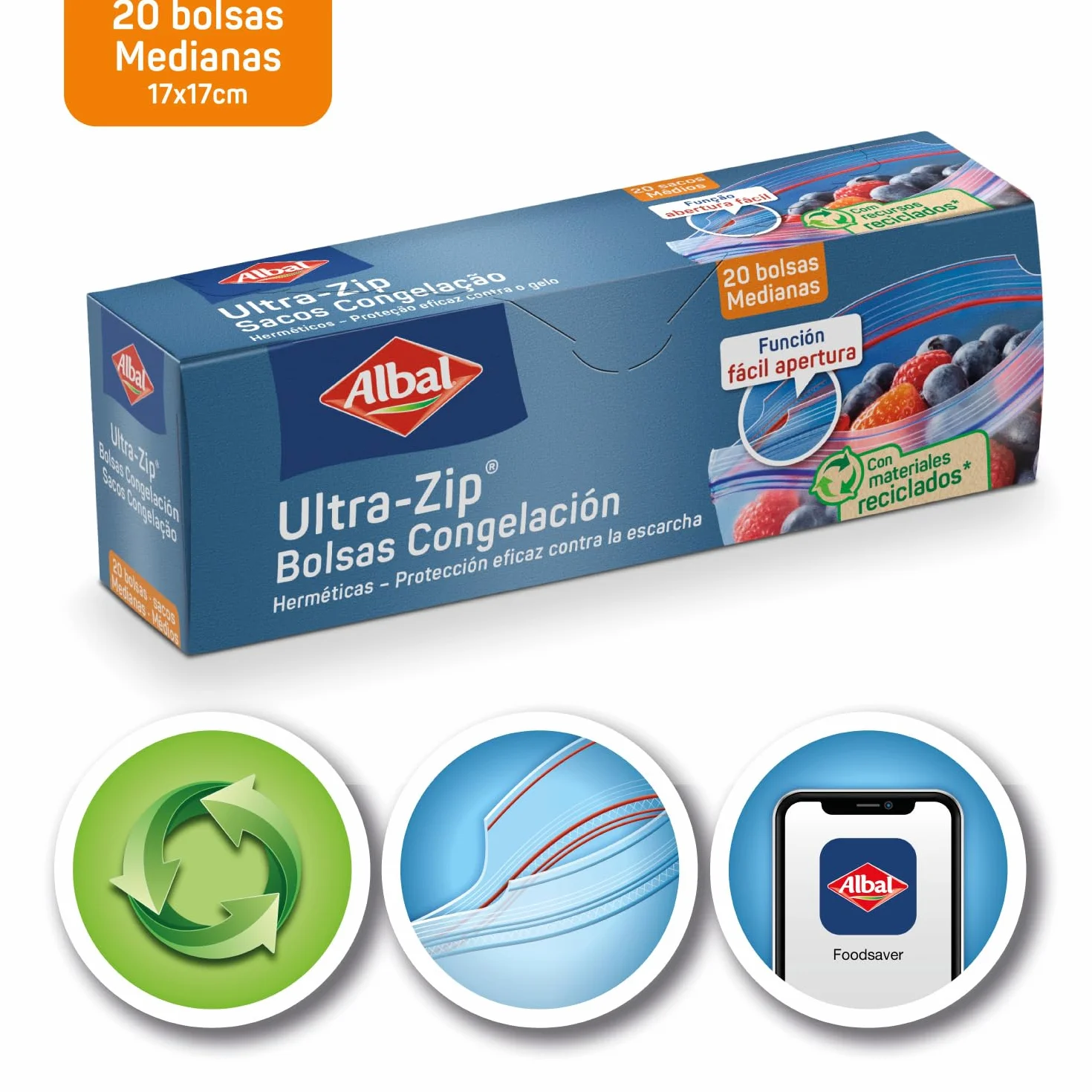 Albal - 20 toreb do zamrażania Ultra Zip 17 cm x 17 cm małe