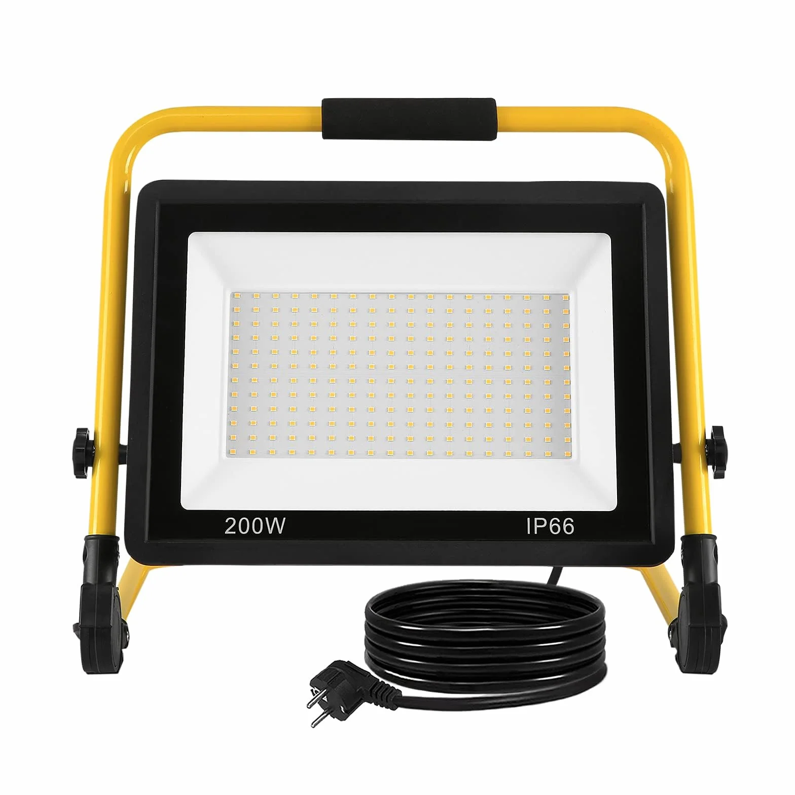 FIVMEN Reflektor budowlany 200 W 16000 lm LED lampa robocza ze stelażem i wtyczką kabla 3 m, IP66, wodoszczelny, do warsztatu, na plac budowy, garażu, ciepła biel