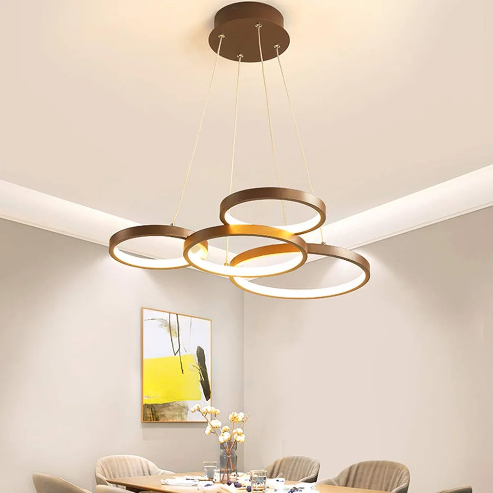Nowoczesna lampa wisząca LED z pilotem zdalnego sterowania, przyciemniana, z regulacją wysokości, żyrandol do salonu, jadalni, biura, sypialni, lampa sufitowa, 60 x 48 cm, 42 W, cztery pierścienie