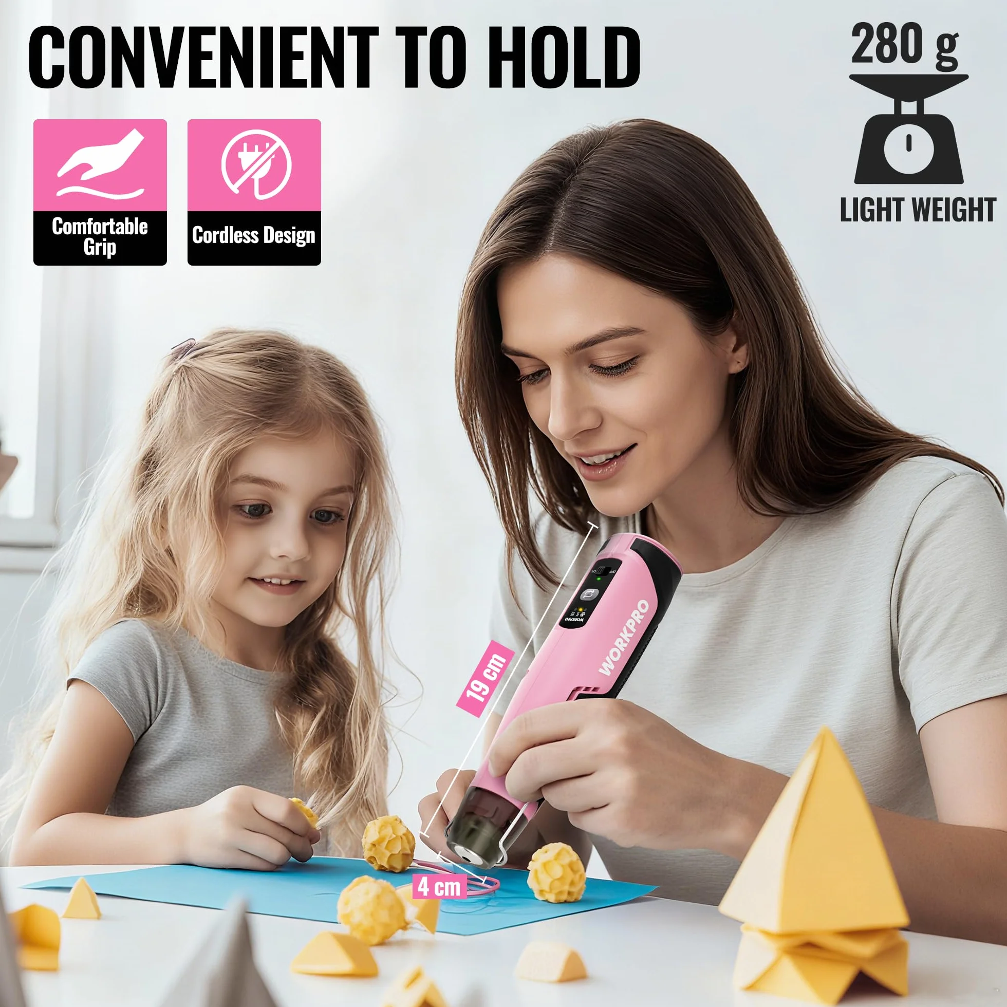 WORKPRO Mini opalarka 7,2 V 4000 mAh z akumulatorem litowym 21700 różowo-czarna