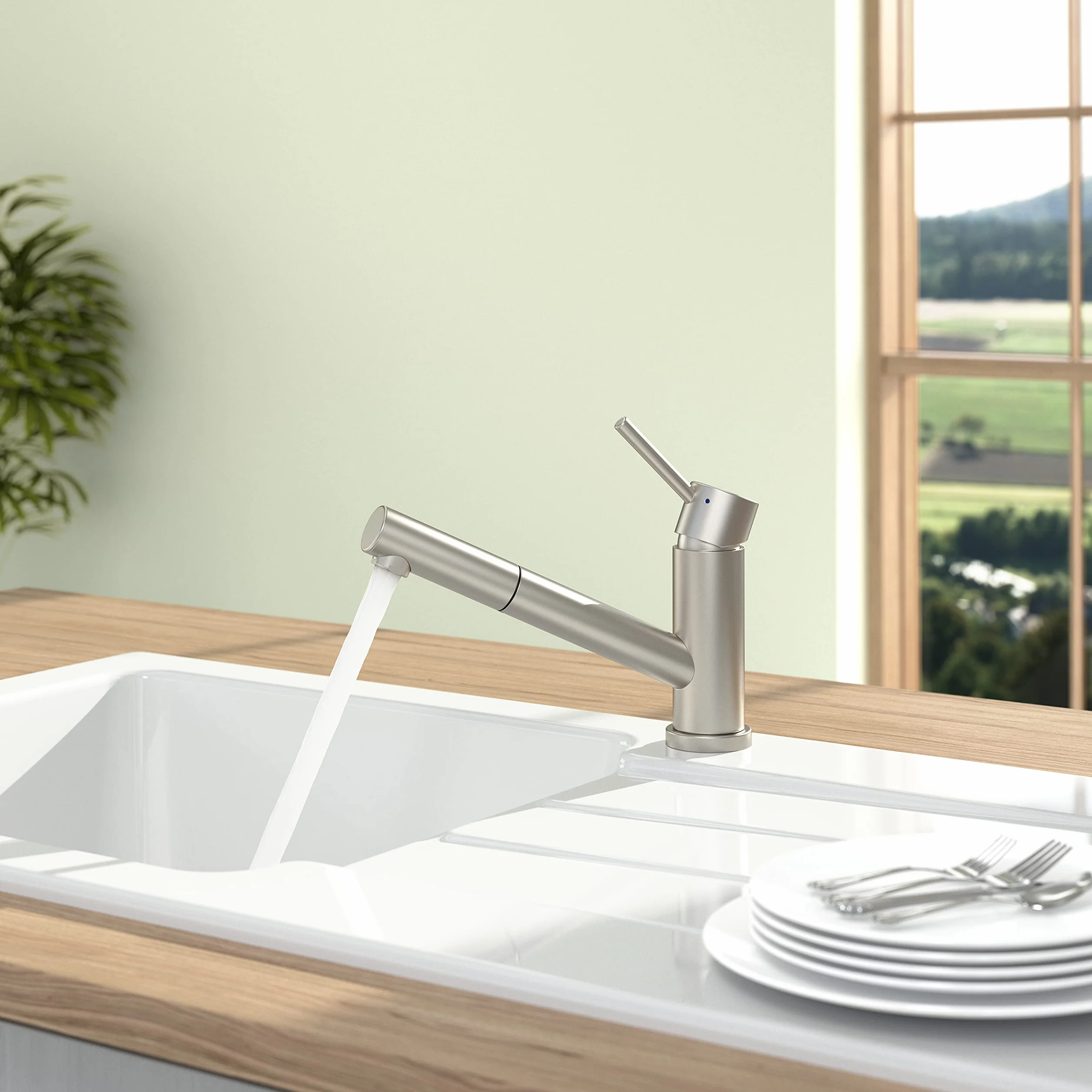 Villeroy & Boch Como Shower Window | Wysokociśnieniowa bateria kuchenna z wyciąganą słuchawką prysznicową i montażem na okno | masywna stal nierdzewna | 925800LC