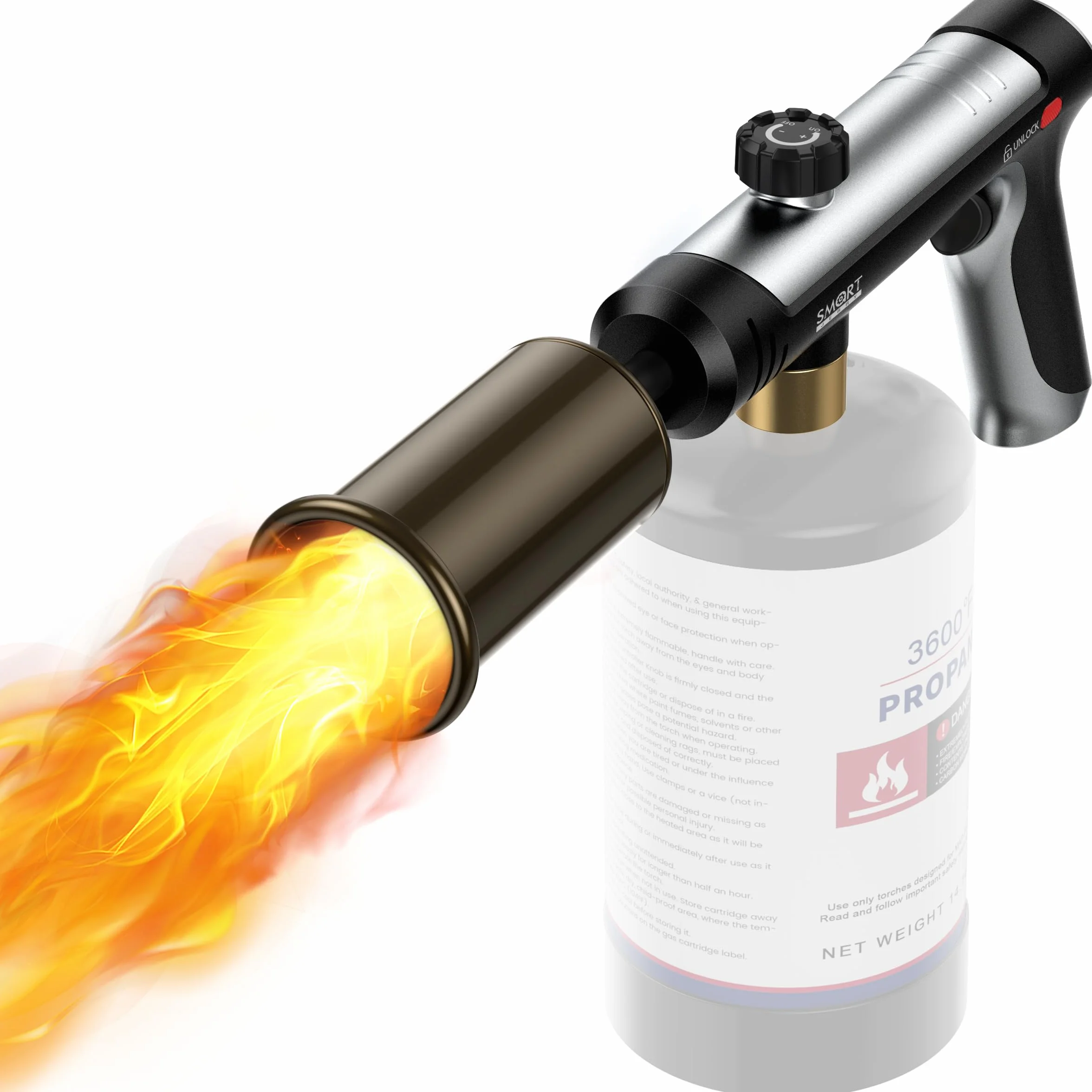 SMART JERRY Pistolet do palnika propanowego z regulowanym płomieniem, miotacz płomienia, palnik do grilla, pistolet do dmuchania, oświetlenie i chłodzenia, maks. 1800 °C (propan nie jest dołączony)