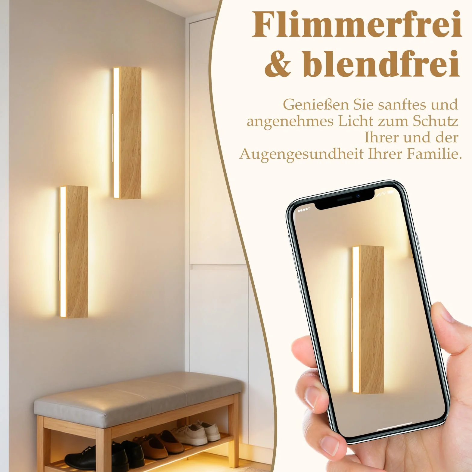 ZMH LED Wall Light Kryty kinkiet 32CM Drewniana 10W 3000K Ciepła biała Oświetlenie ścienne