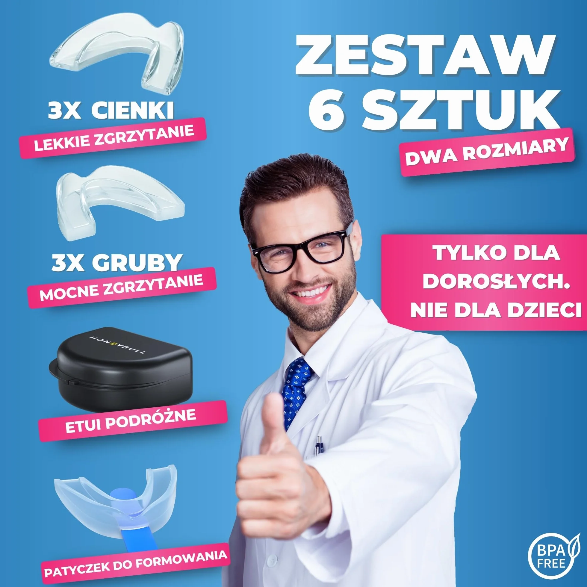 HONEYBULL Maski do szlifowania na bruksizm, taca wybielająca, osłona, mieszanka, 6 sztuk