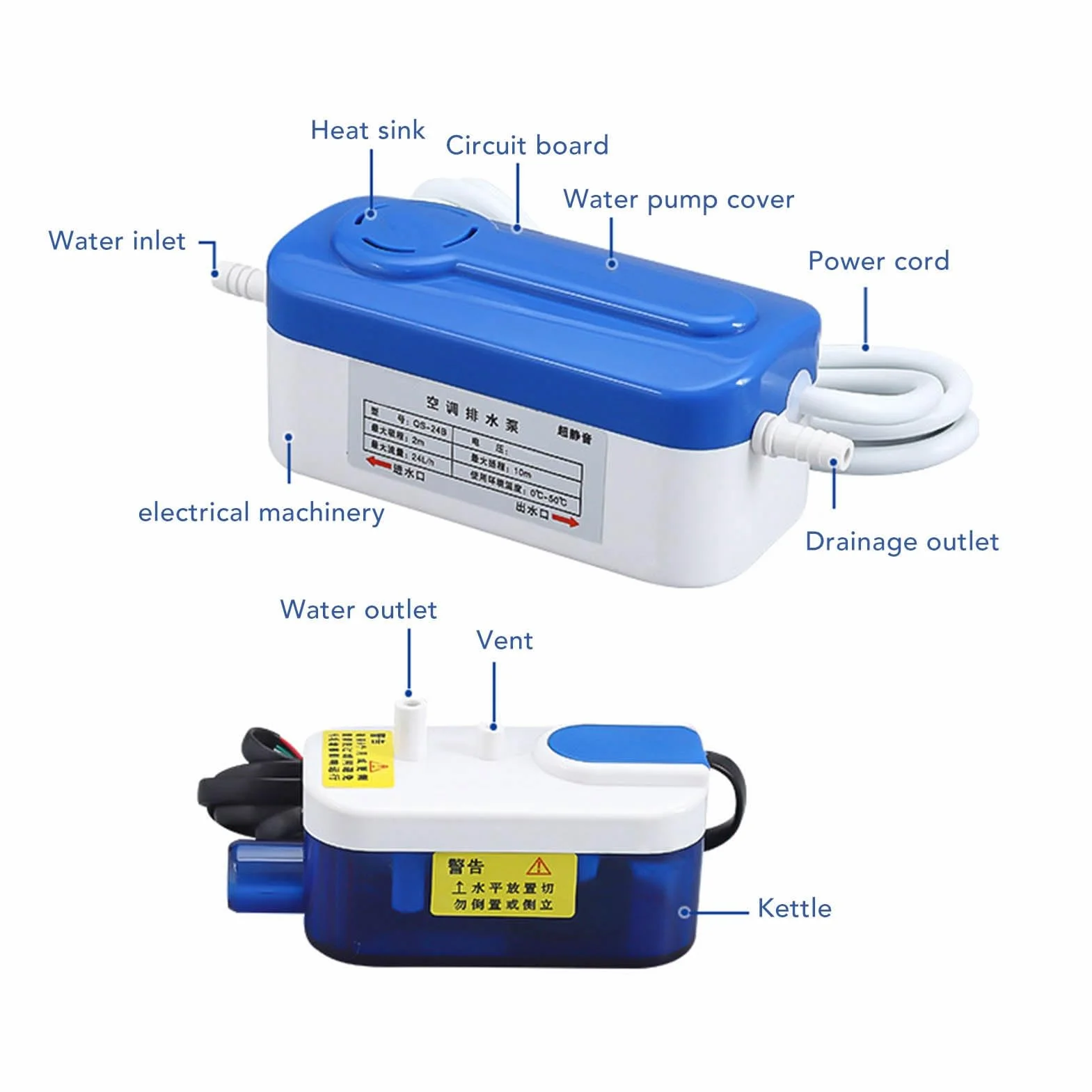 Automatyczna pompa kondensatu, AC110 do 240 V, 24 l/h, 200 ml, bezgłośna pompa do usuwania kondensatu HAVC, bezgłośna mini pompa spustowa do
