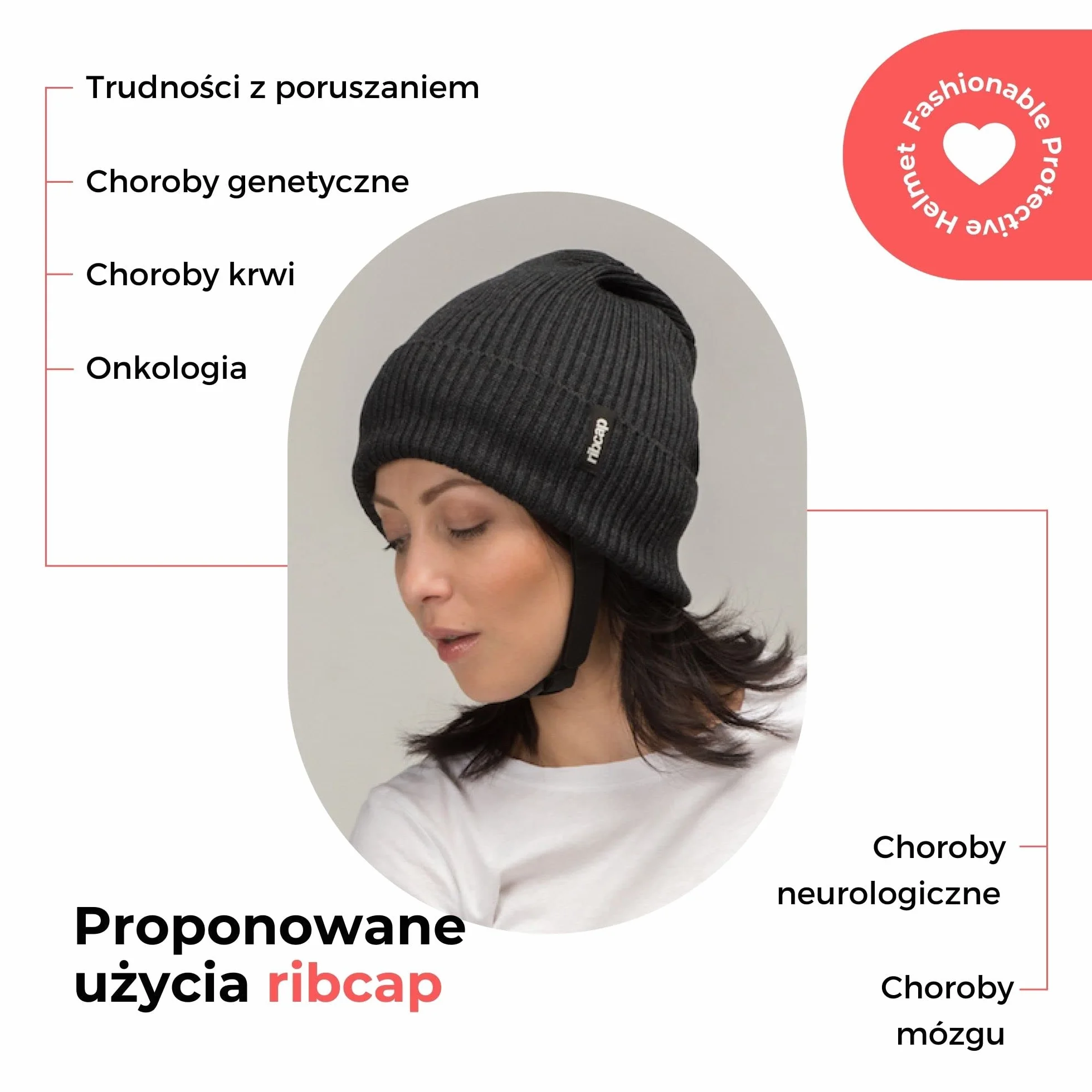 Ribcap Lenny antracyt duży, miękka ochrona głowy, Ø 59-61 cm