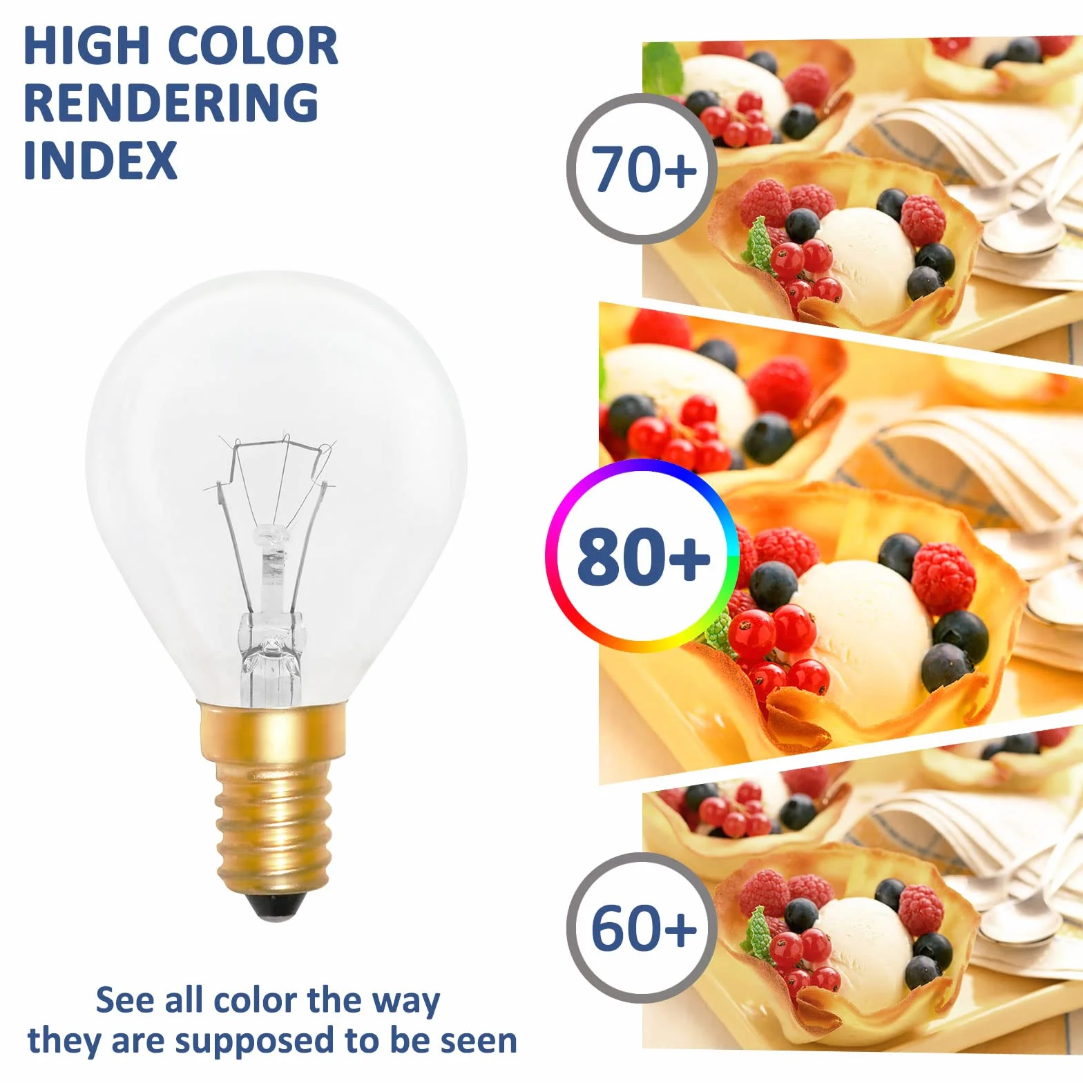 Żarówka do piekarnika G45 E14 ściemnialna, ciepła biel 2700 K, 410 lumenów, 78 mm x 45 mm, prąd zmienny 240 V, odporna na ciepło do 300 °C, do piekarnika, lampy solnej, lampy lawowej, 2