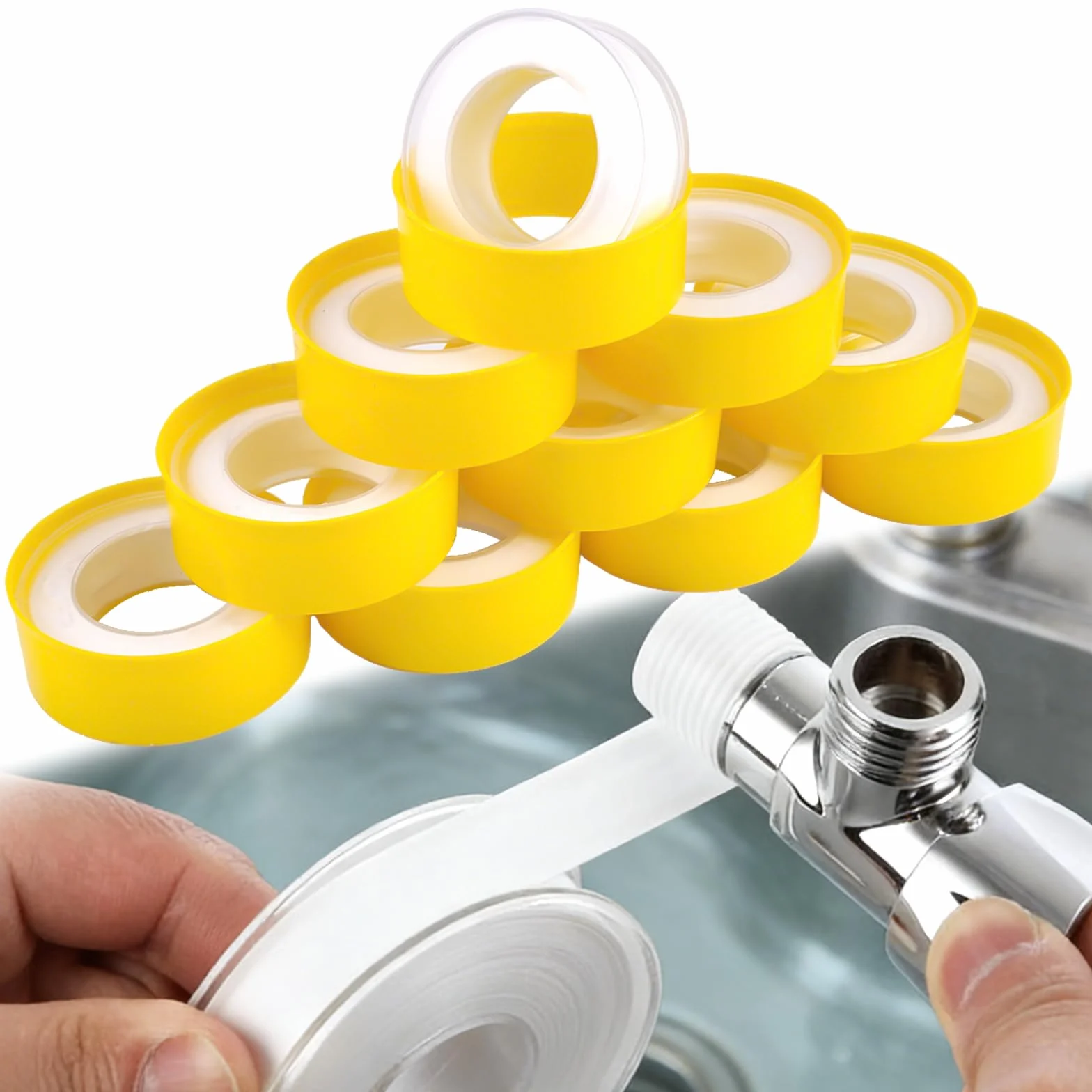Taśma teflonowa 10 rolek taśmy uszczelniającej do gwintów 14 mm x 12 m taśma teflonowa DVGW do gazu i wody, taśma uszczelniająca PTFE, gwintowana taśma uszczelniająca, rura wodna, nić gwintowana do