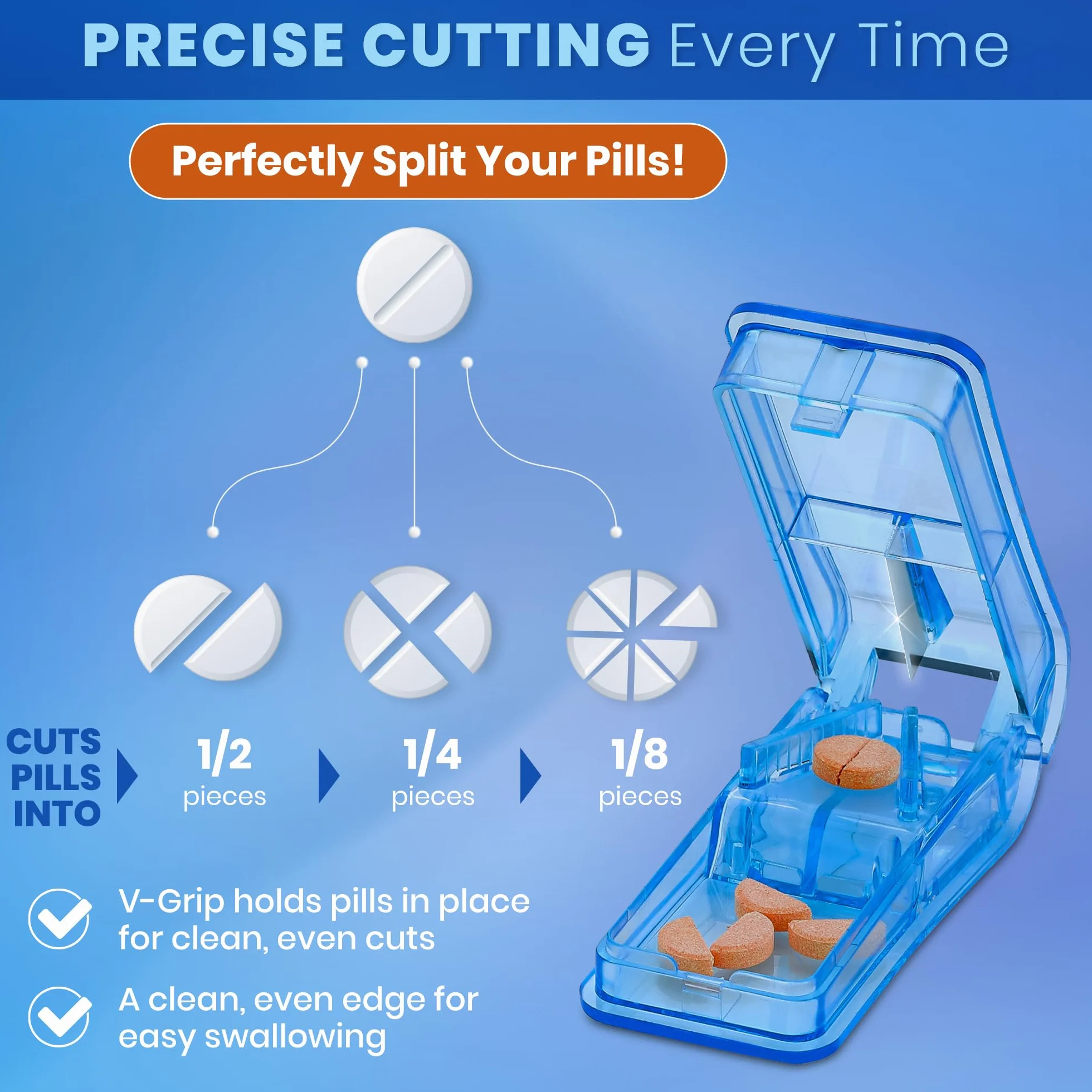 Pill Cutter V-Grip Pill Crusher i Cutter do witamin Big & Small Pills przezroczysty Pill Splitter z Case