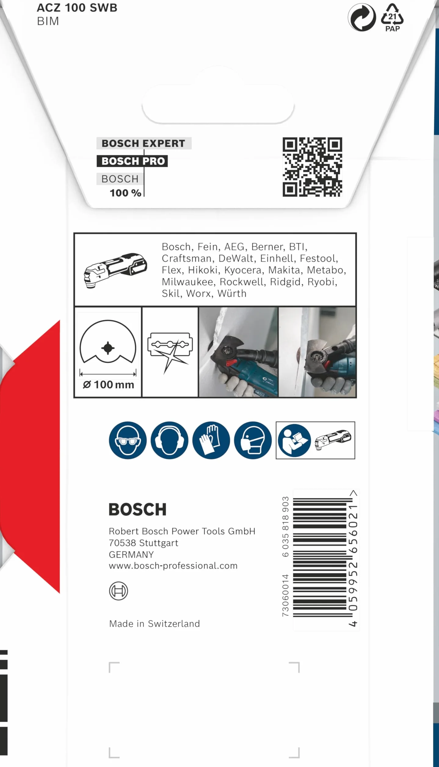 Bosch 1 x PRO Multi Material ACZ 100 SWB arkusz do narzędzi wielofunkcyjnych (do filcu dachowego, polistyrenu PS, Ø 100 mm, profesjonalne akcesoria, narzędzie wielofunkcyjne)