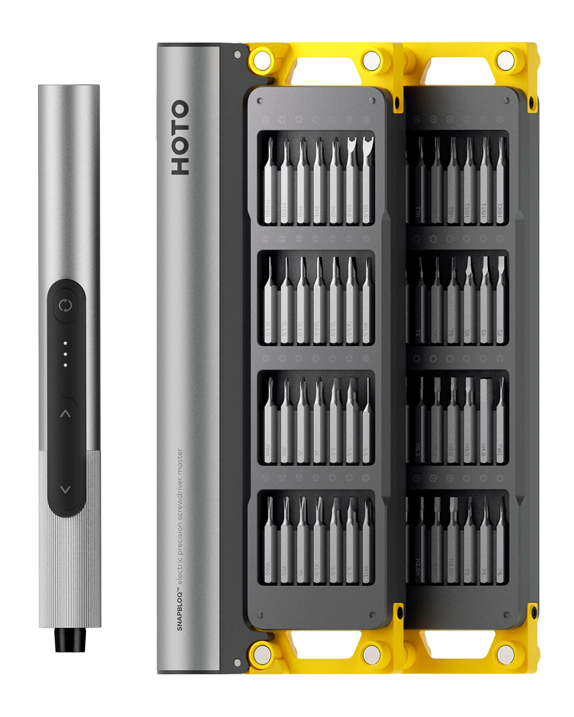 HOTO SNAPBLOQ™ S-A01 precyzyjny zestaw wkrętaków Master 3,7 V, 56 sztuk, 3 pary, mini wkrętak elektryczny, 250 obr./min, jasne diody LED, do elektroniki, telefonów, laptopów i projektów DIY