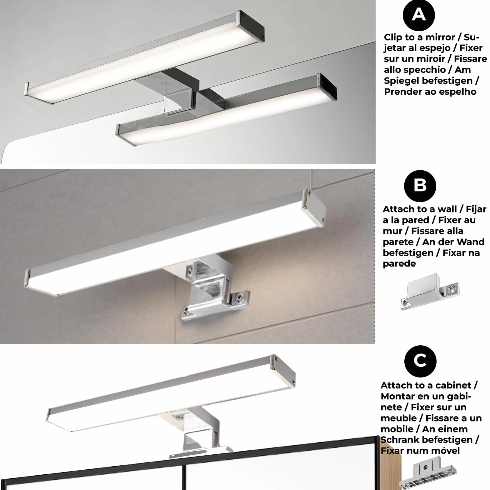Alpinaluz Kinkiet LED do lustra łazienkowego 30 cm - 8 W 810lm - neutralne białe światło 4000K - IP44 - chromowane aluminium - do montażu na lustrze, szafie lub ścianie - nowoczesne światło przednie i
