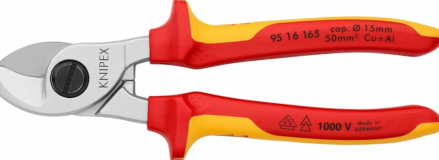 KNIPEX Nożyce do kabli chromowany z wielokomponentowymi osłonkami, izolowane wg VDE 165 mm, 95 16 165
