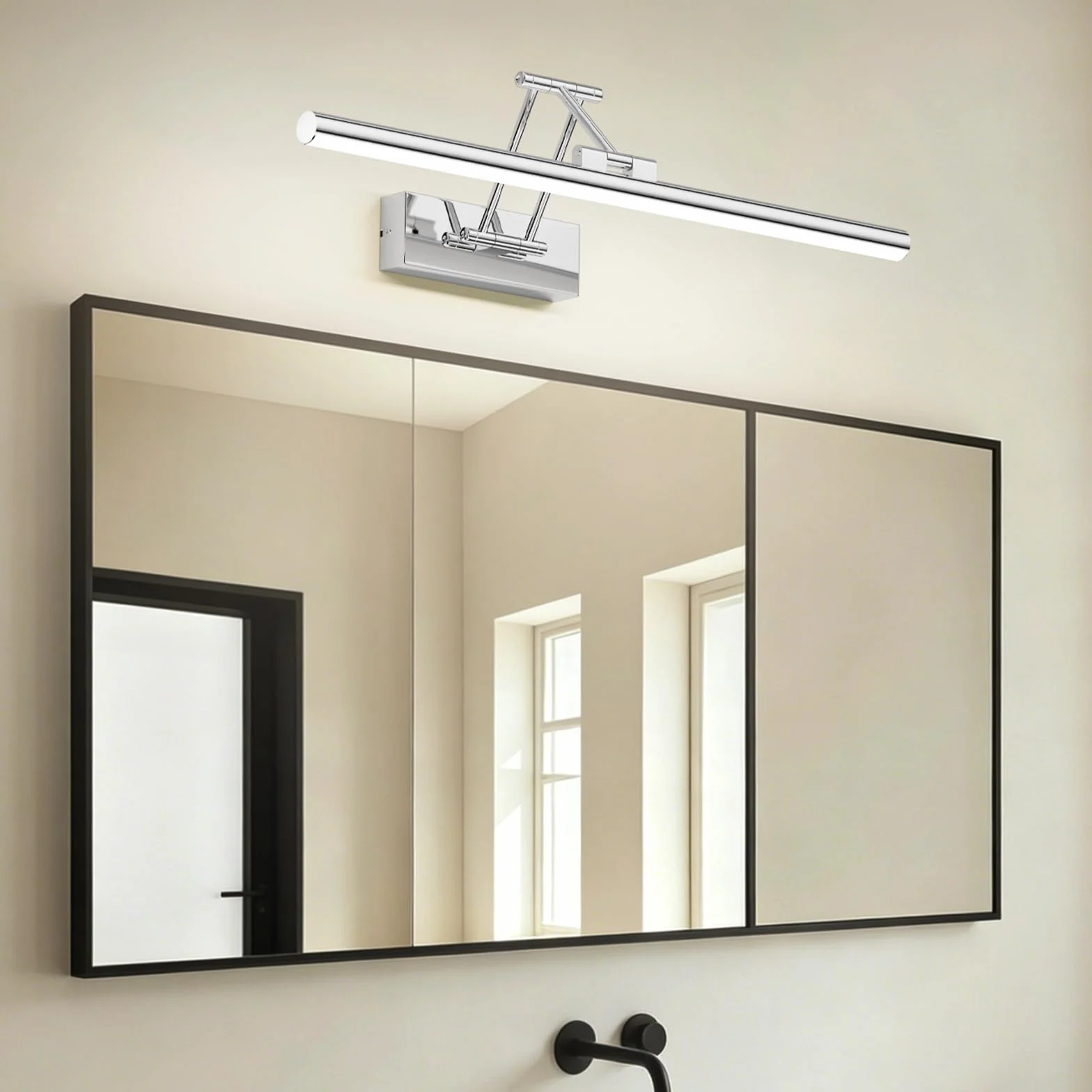 Klighten Lampa LED do lustra łazienkowego 50 cm, obrotowe lustro lustro do łazienki IP44, lustro łazienkowe 16 W 1200 lm, LED lustro łazienkowe lustro łazienkowe, zimna biel 5500K, chrom 50 cm