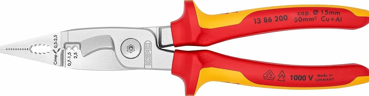 KNIPEX Szczypce do prac elektroinstalacyjnych chromowany z wielokomponentowymi osłonkami, izolowane wg VDE 200 mm, 13 86 200