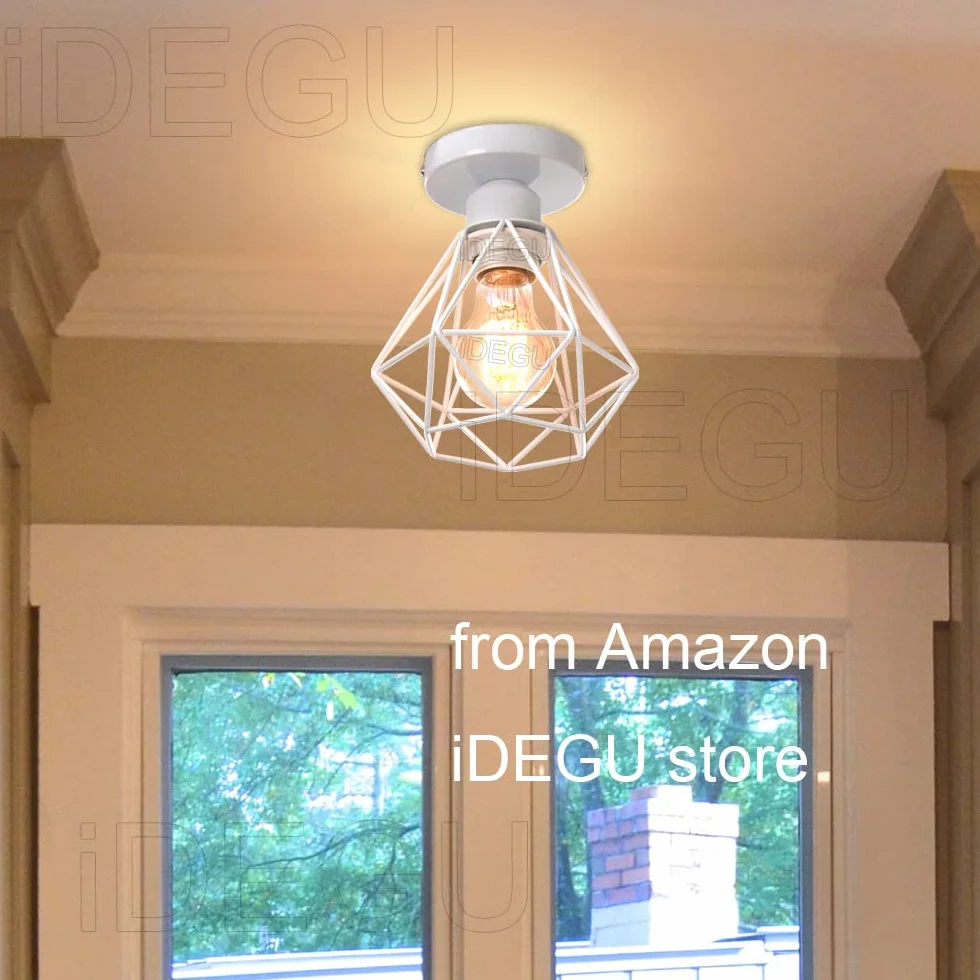 iDEGU Zestaw 2 sztuk przemysłowych metalowych lamp sufitowych w kwadratowej klatce, żyrandol żelazny klosz lampy wiszącej E27 40 W, czarny, do salonu, sypialni, baru (mały biały diament)