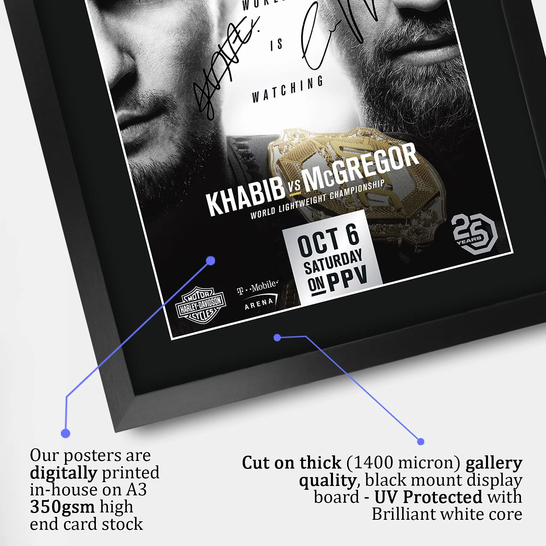 HWC Trading UFC 229 Fight Khabib Nurmagomedov vs Conor McGregor prezenty drukowane podpisany obraz z autografem dla fanów pamięci UFC - A3 oprawiony