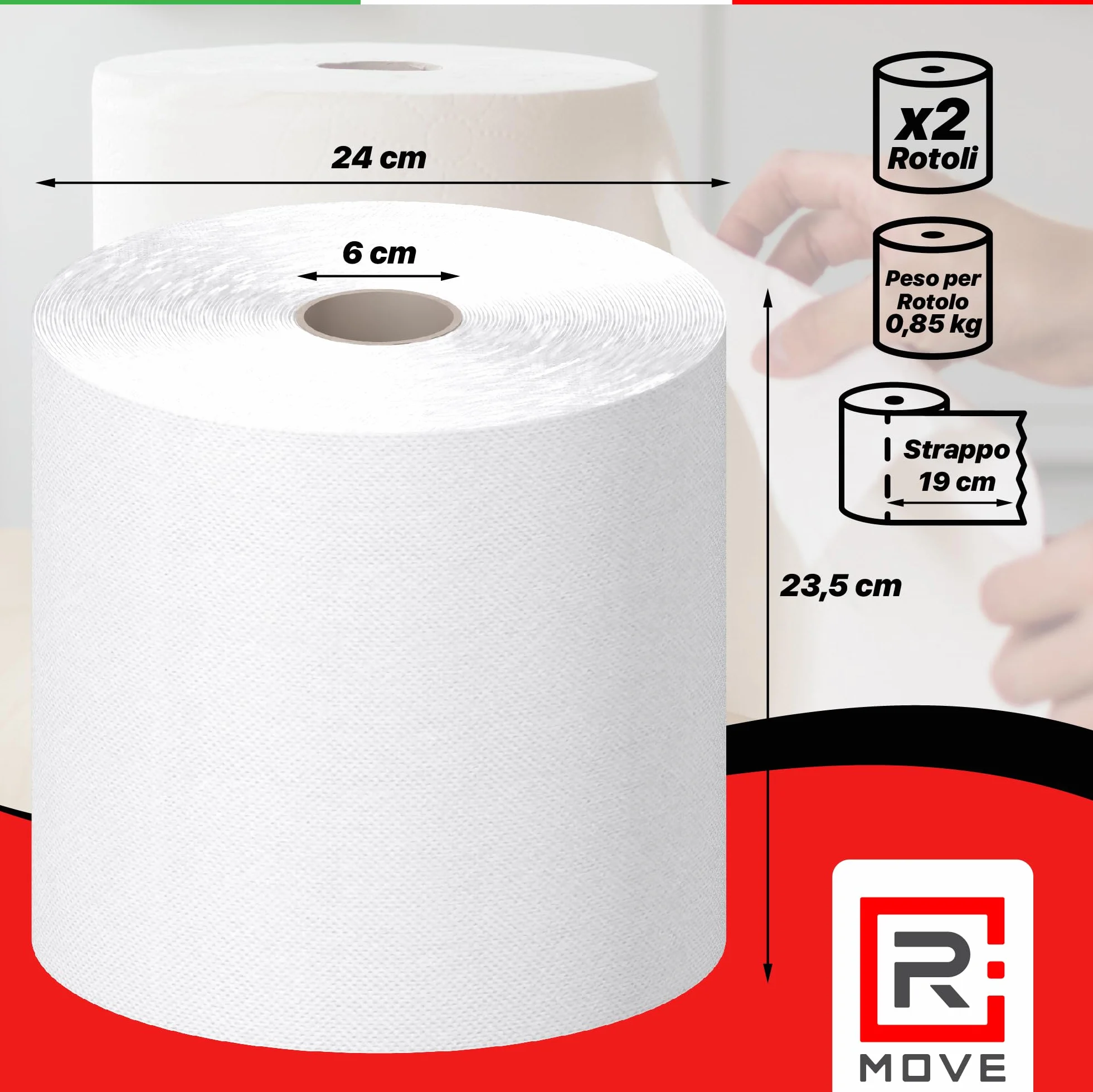 R MOVE 2 rolki papieru do suszenia 1,7 kg, łącznie 900 rozdarć, długa żywotność, bardzo mocna, 2-warstwowa rolka papieru do suszenia w rolkach z czystej celulozy, ręcznik papierowy, ręcznik kuchenny