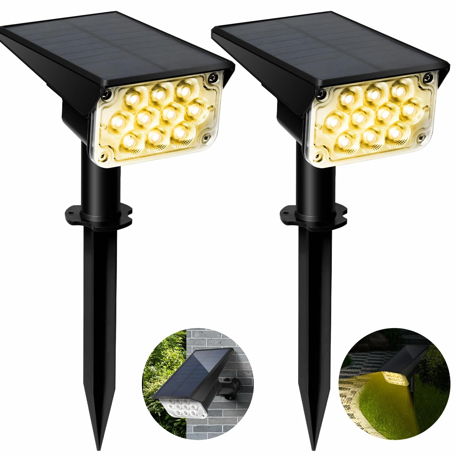 Zewnętrzna lampa solarna LED Oświetlenie punktowe Oświetlenie ogrodowe Ścieżki Projektor Słoneczny Potężny Girlanda Zestaw 2 szt