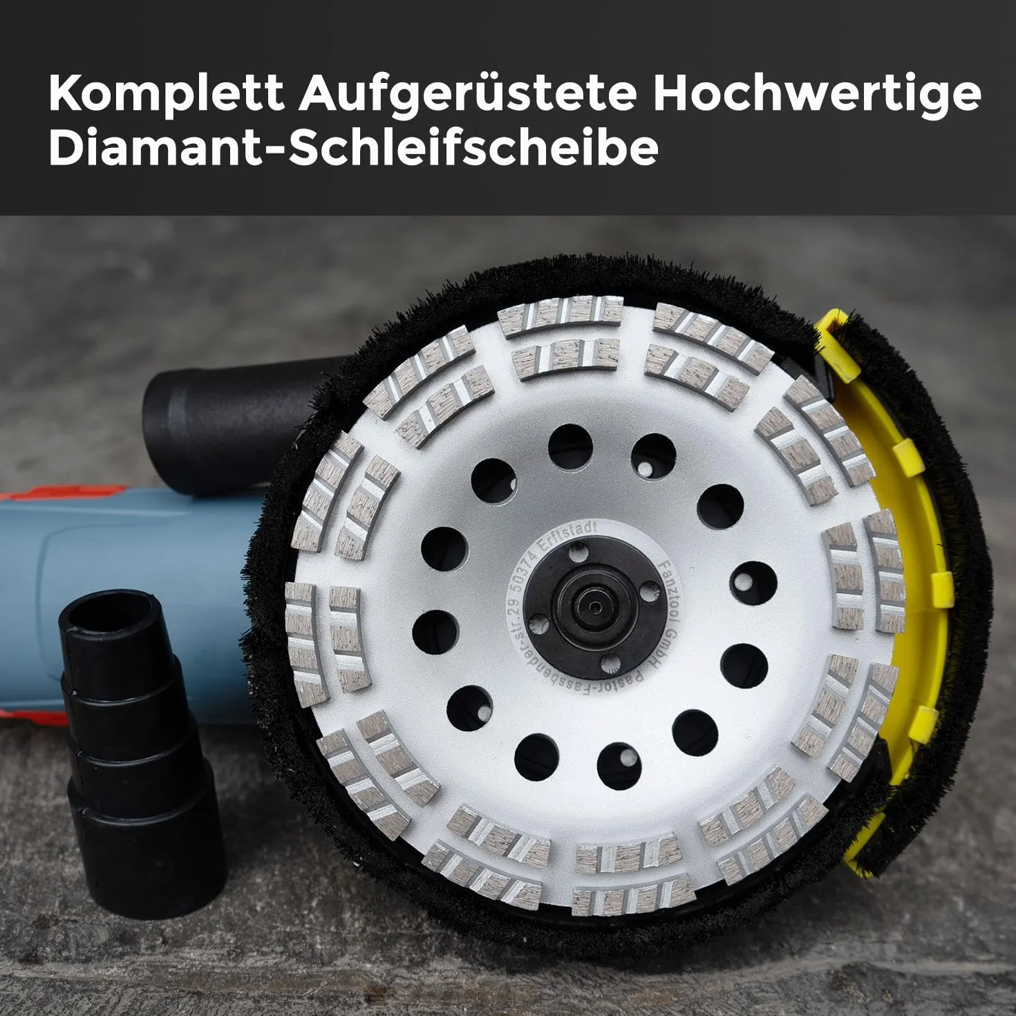 FANZTOOL Diamentowa tarcza szlifierska 180 mm + osłona odsysająca do szlifierek kątowych, szlifierki do betonu (z 180 mm garnkiem szlifierskim x 2)