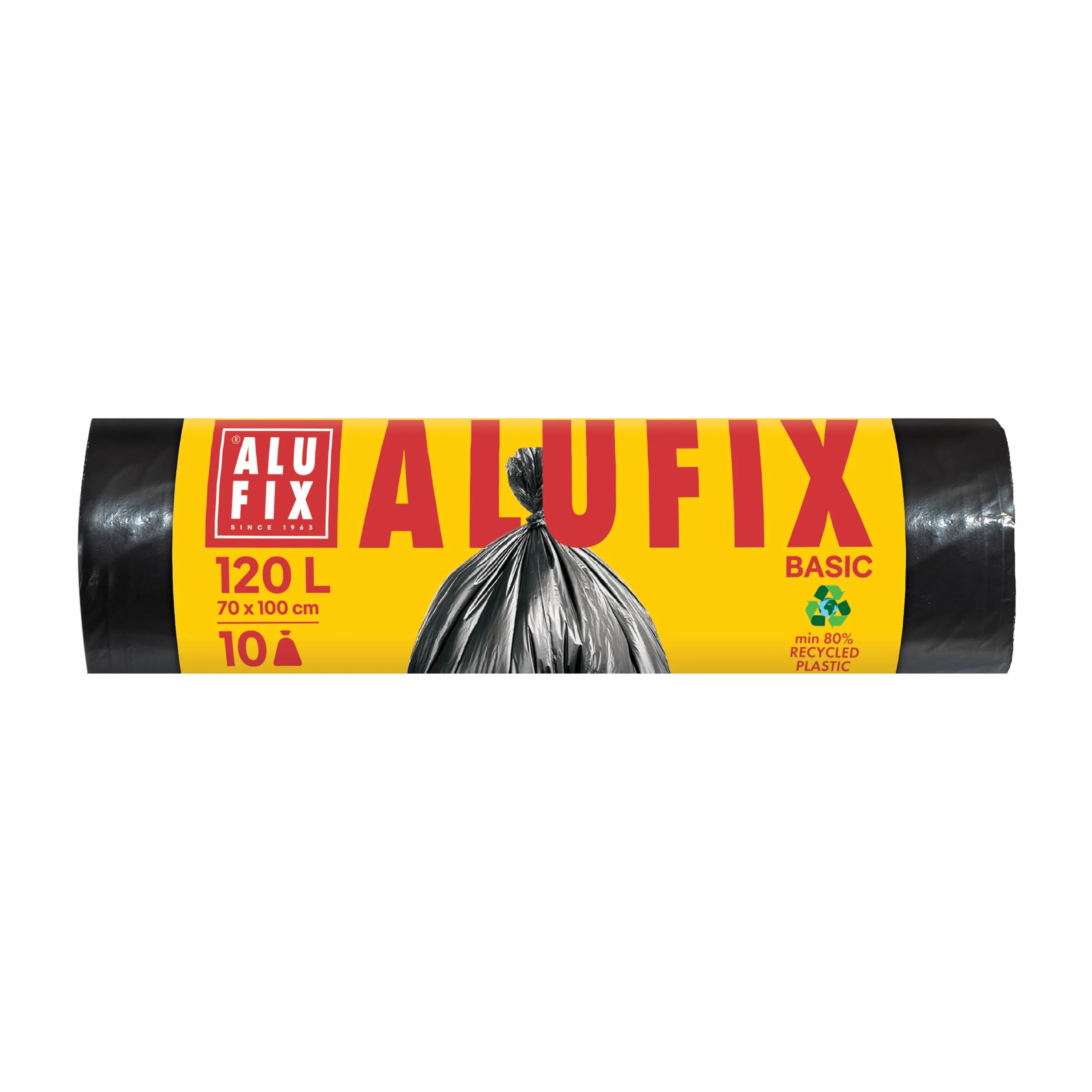 ALU FIX worki na śmieci Economy/HDPE / 120l - 10 worków na śmieci - 1 rolka/ 17 μm/czarny/worek na śmieci/ 70 × 100cm/ worki na śmieci do domu, pracy, biura