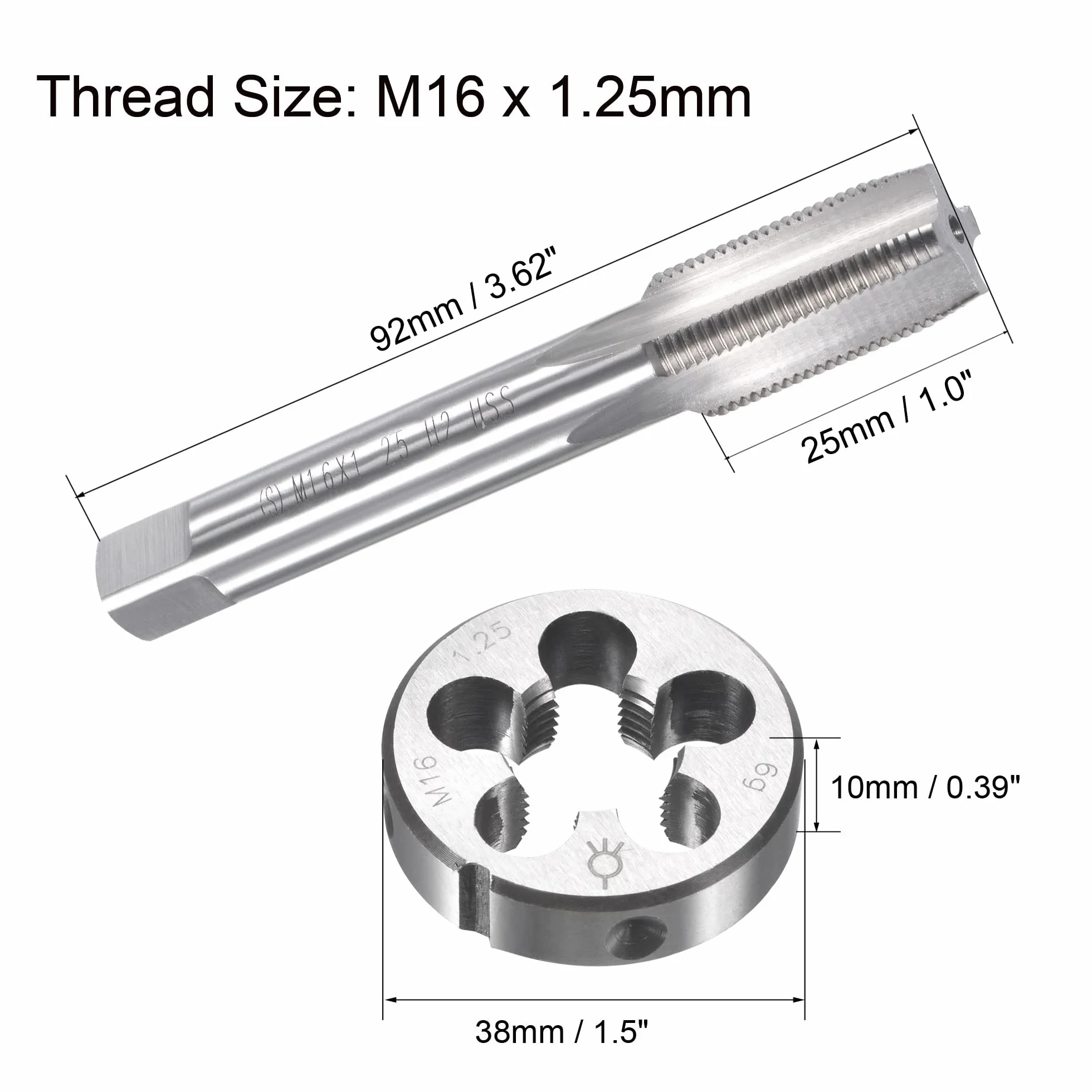Zestaw gwintowników i narzynek metrycznych M16 x 1,25 mm, gwintownik maszynowy z okrągłą narzynką, zestaw gwintowników i narzynek do naprawy gwintów śrub nakrętkowych