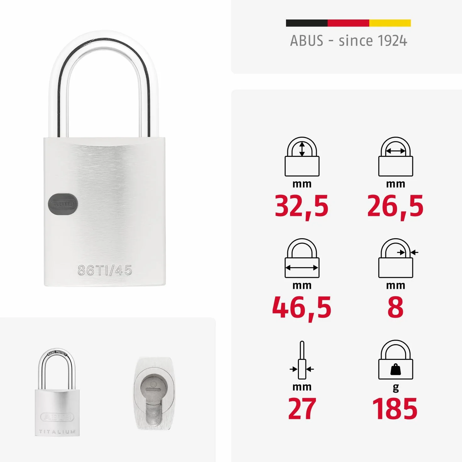 ABUS Titalium kłódka 86TI/45 bez cylindra 27778
