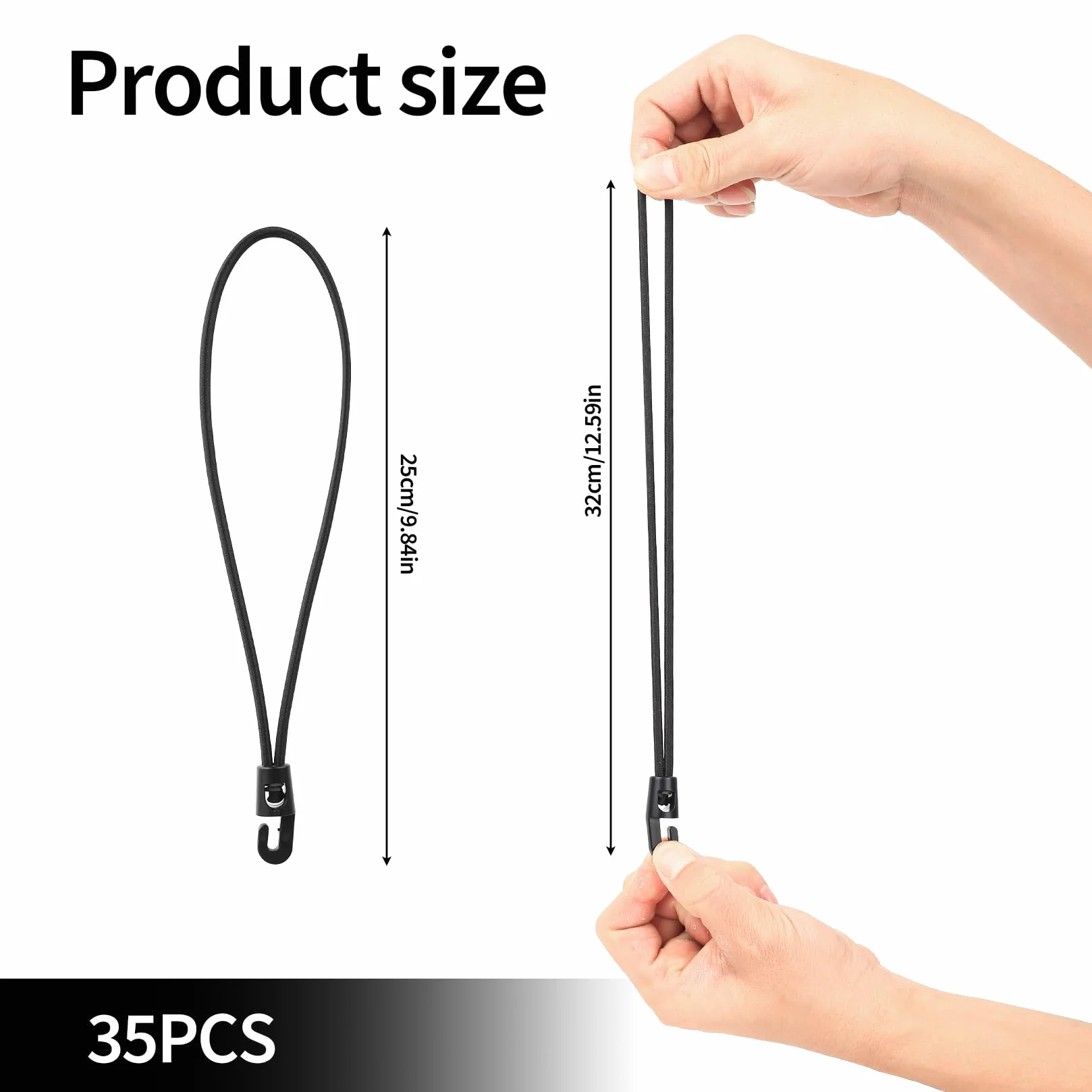 35 szt. krótkich sznurków bungee z haczykami, wytrzymałe paski bungee z haczykami, 25 cm, odporne na promieniowanie UV, czarne, bungee, elastyczne paski z haczykiem, do zabezpieczania bagażu, mebli