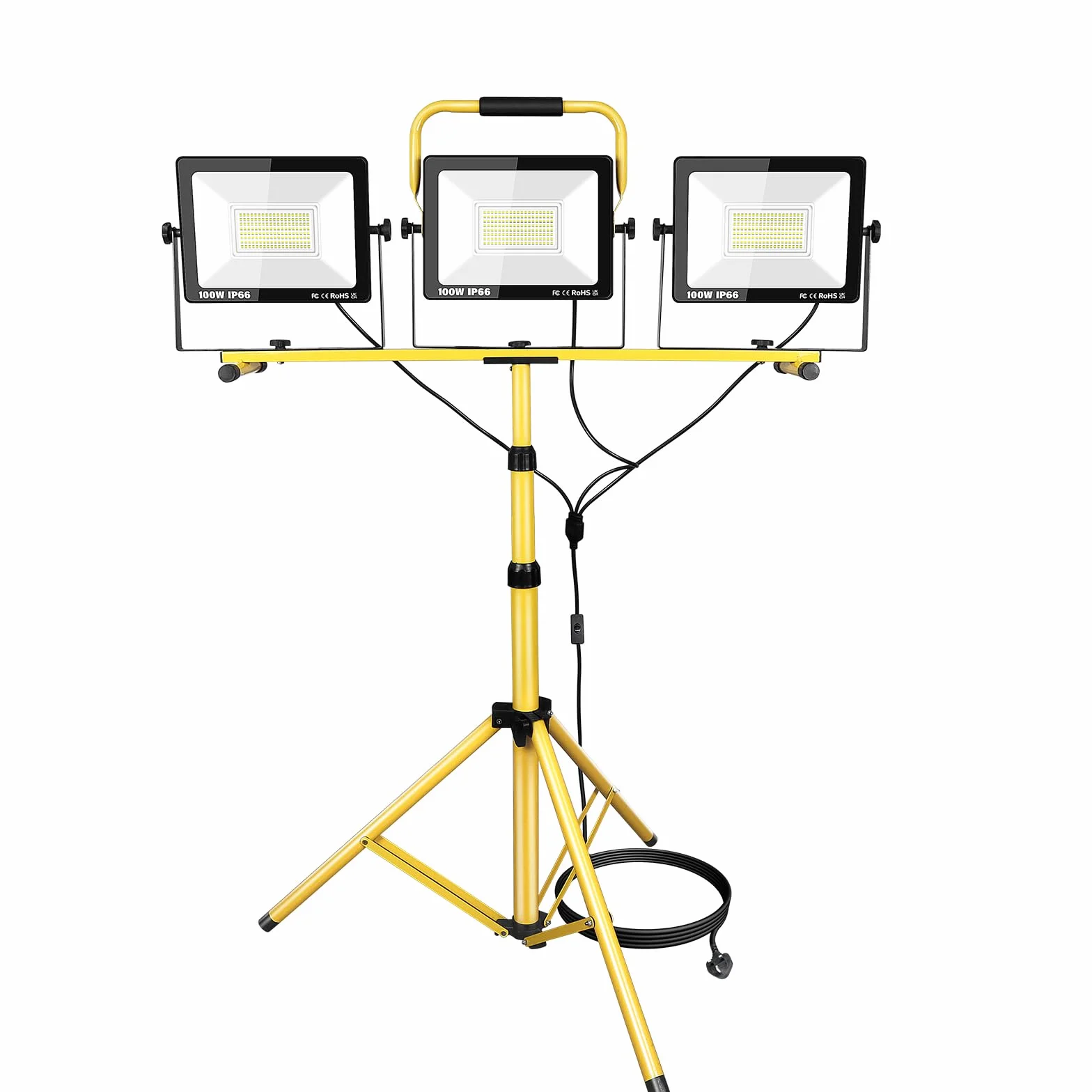 PICAA Zewnętrzny reflektor LED, oświetlenie robocze LED ze stojakiem, 3 x 100 W, oświetlenie placu budowy, przenośny i elastyczny, do użytku wewnątrz i na zewnątrz w warsztatach, garażach, piwnicach,