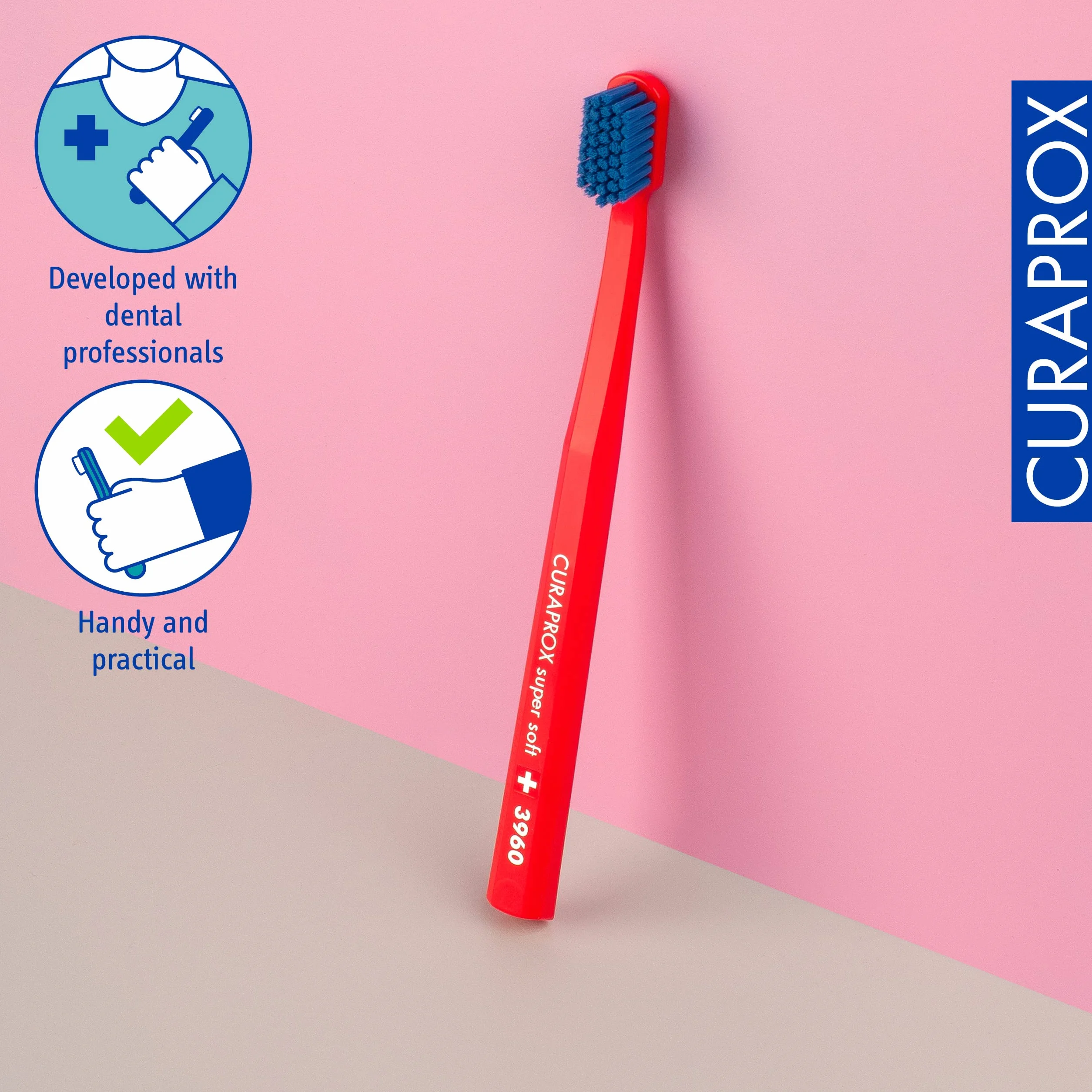Curaprox CS 3960 Super Miękka Szczoteczka do zębów/delikatne czyszczenie z Super miękkim włosiem 0.12 mm/pojedyncze opakowanie, Czerwony/Niebieski/Made in Switzerland