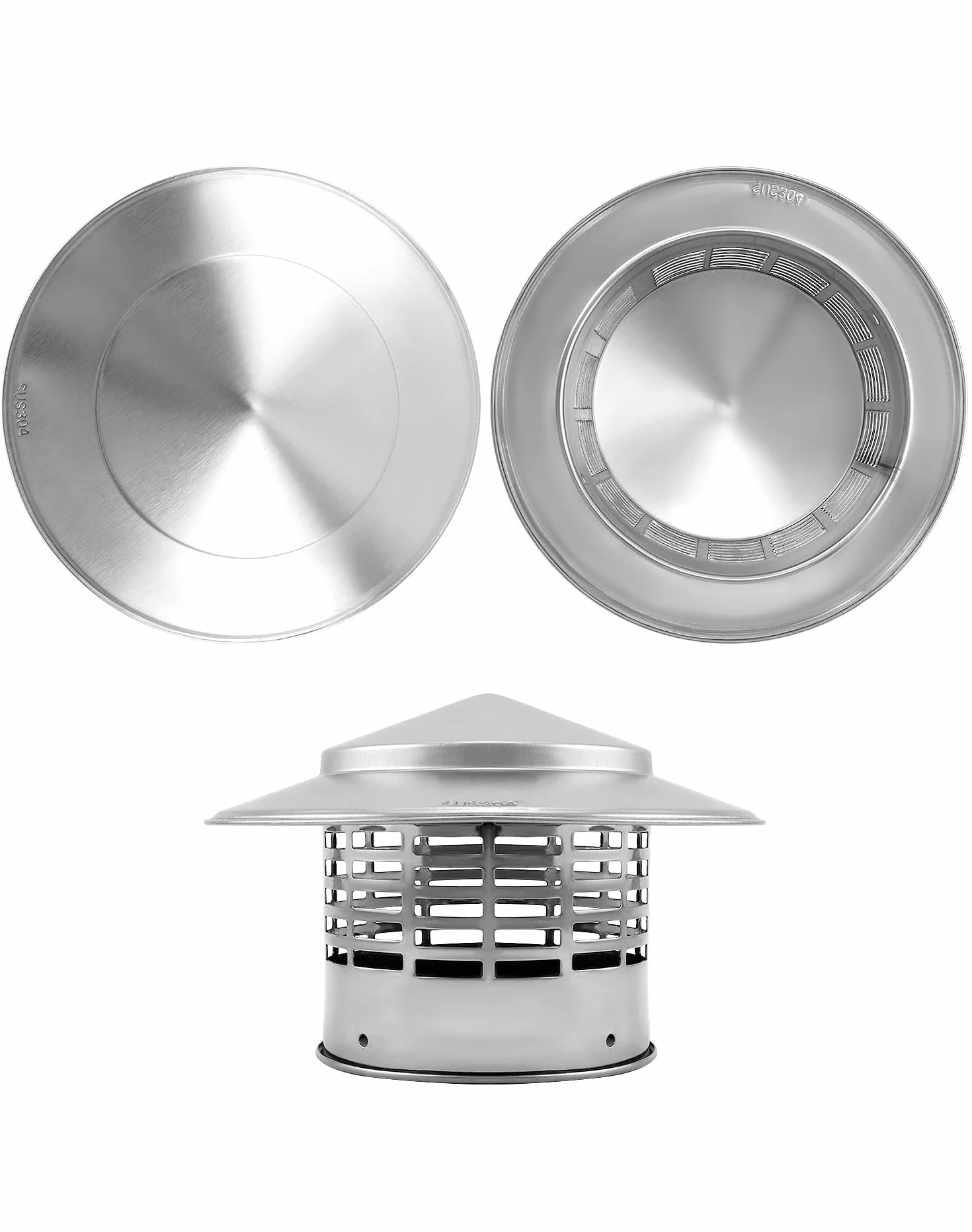 QWORK® 110 MM Daszek Przeciwdeszczowy na Dach 304 Stal Nierdzewna, Pokrywa Kominowa, Krata Wentylacyjna, Osłony Kominów