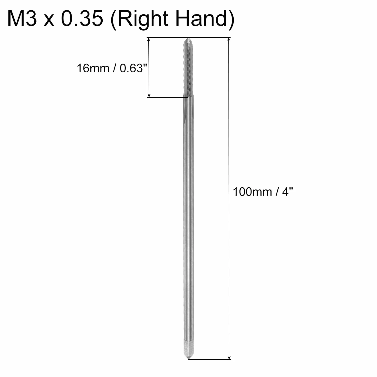QUARKZMAN Gwintownik metryczny M3 x 0,35 H2 100 mm bardzo długi prosty frez do gwintów