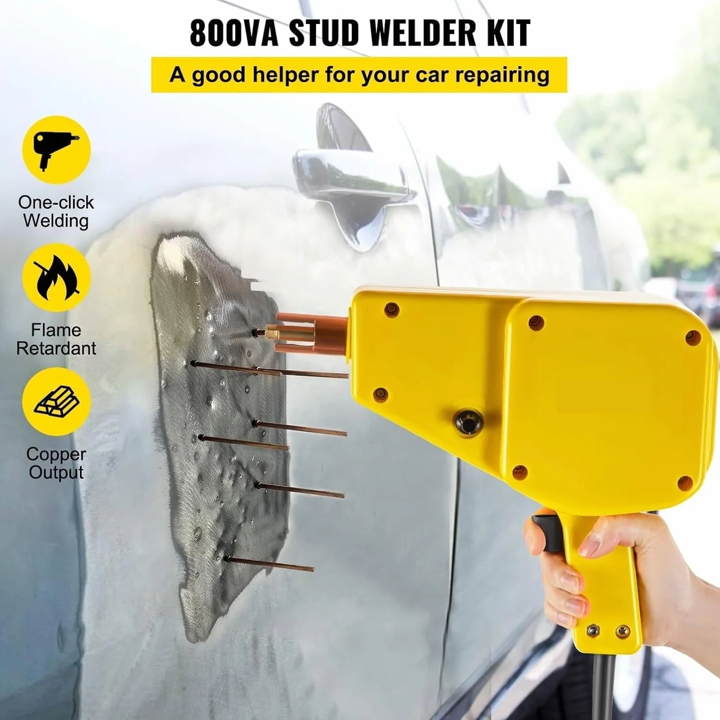 Zestaw do naprawy wgnieceń samochodowych ze zgrzewarką punktową, regulowany zestaw do usuwania wgnieceń dla profesjonalnych mechaników i majsterkowiczów zajmujących się naprawą paneli