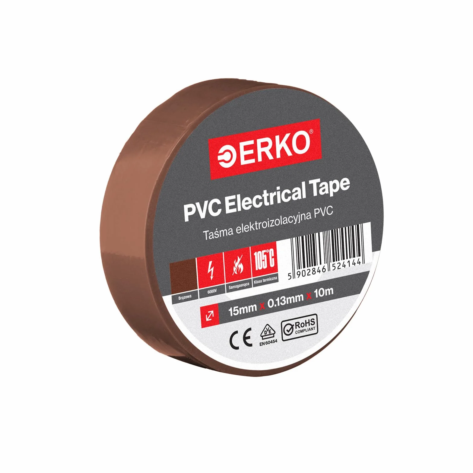 ERKO - Zestaw taśm izolacyjnych z PCW 15 mm x 10 m | naprawa przewodów elektrycznych | bardzo elastyczna o dużej sile klejenia | odporna na chemikalia, brązowa, polichlorek winylu